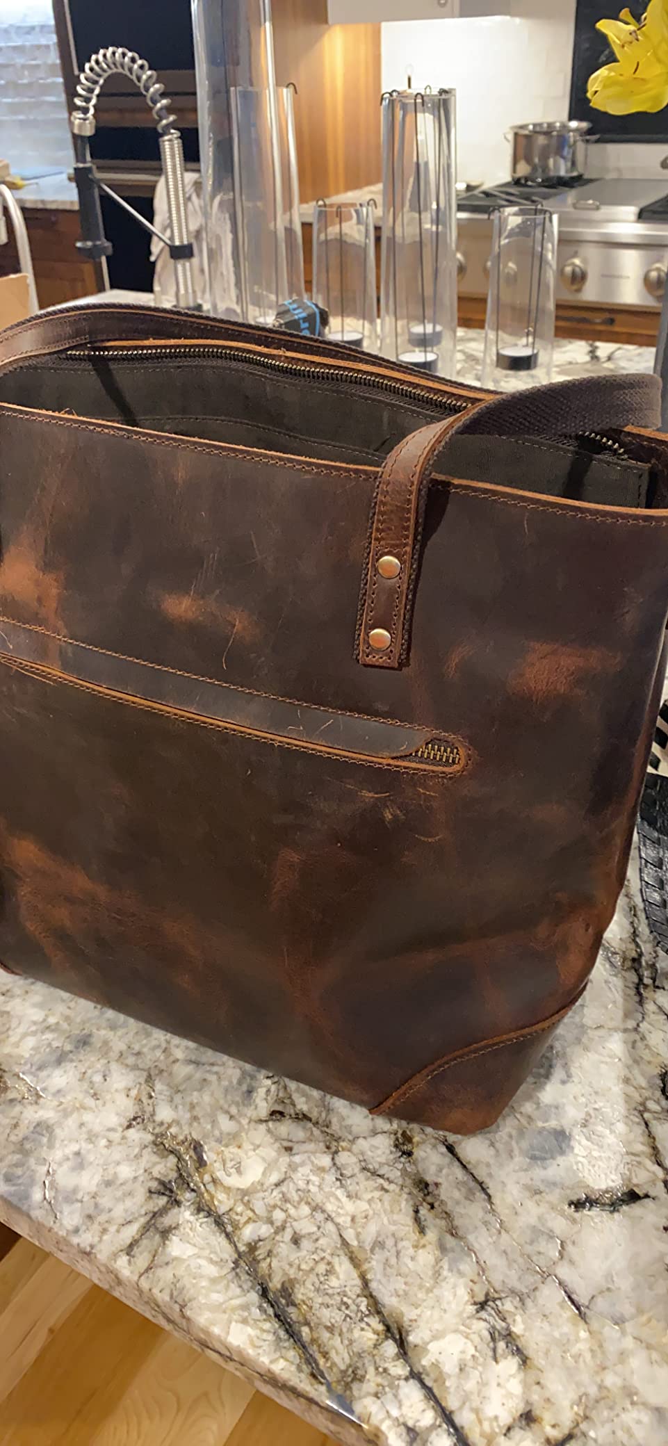 S-ZONE Vintage Genuine Leather Shoulder Bag Work Totes for Women Large | Top Grain Leather, Purse Handbag, Fits Laptop Documents, Luggage Sleeve, Multi Pockets, Work Travel Everyday customer photo 2