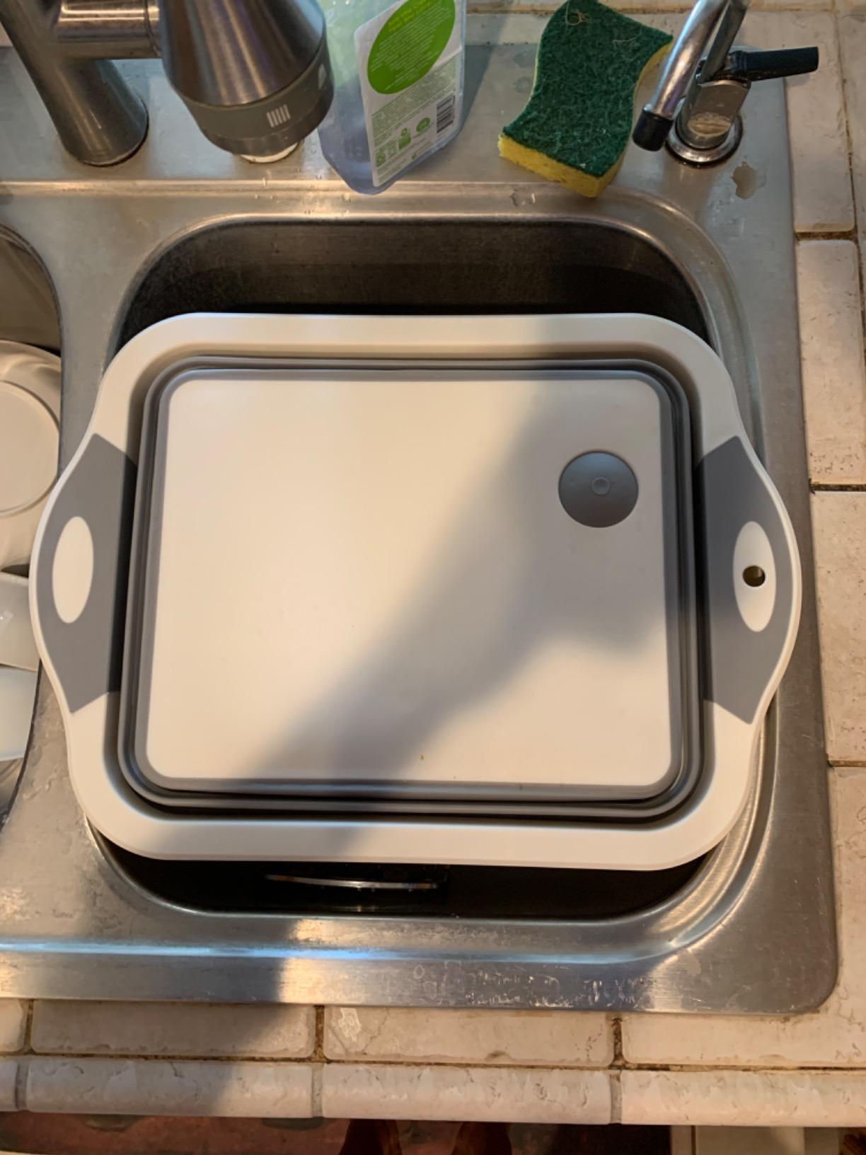 QiMH Collapsible Cutting Board - Foldable Multi-function Dish Tub - Washing and Draining Veggies Fruits Food Grade Sink Storage Basket(8.5 Quart) - New Kitchen and Camping Essentials(Knife Included) customer photo 2