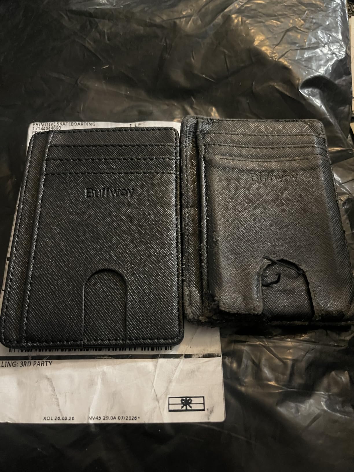 Buffway Slim Minimalist Front Pocket RFID Blocking Leather Wallets for Men and Women - Carbon Fiber Black customer photo 1