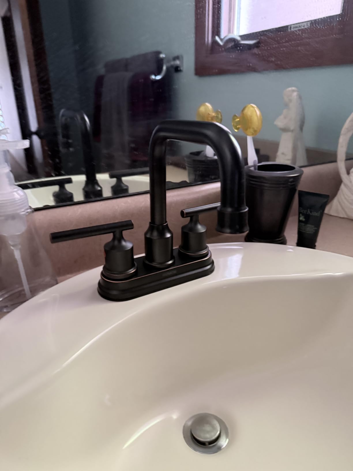 WOWOW Brushed Nickel Bathroom Faucet 3 Hole, Widespread Vanity Sink Faucets customer photo 2