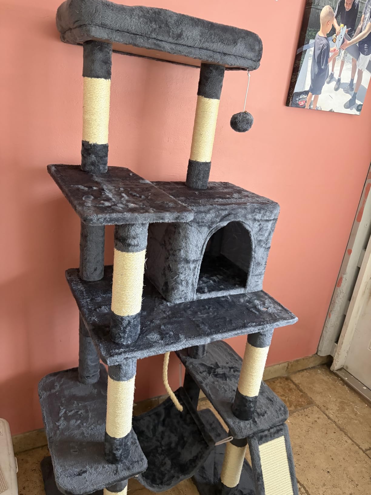 Yaheetech 63in Sturdy Large Cat Tree for Indoor Heavy Cats, Tall Tower | Plush condo, hammock, sisal scratching posts, multi-pet friendly, easy to assemble, stable wide base customer photo 2