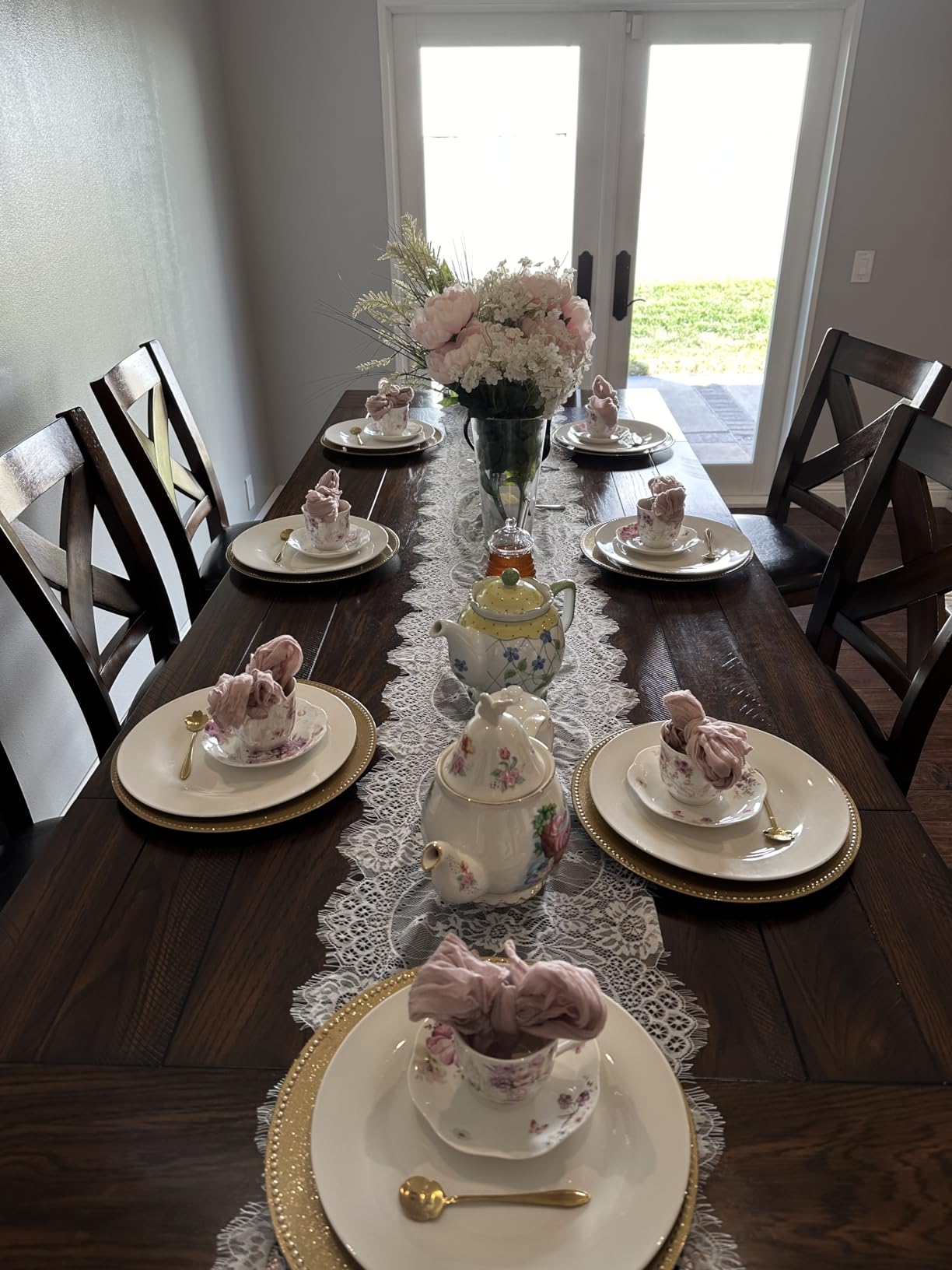GuangYang 7 oz Porcelain Tea Cups and Saucers set of 6,Purple Fancy Floral Pattern (Perfect for Cappuccino, Flat white Coffee, Americano, Hot Tea, or Desserts) customer photo 2