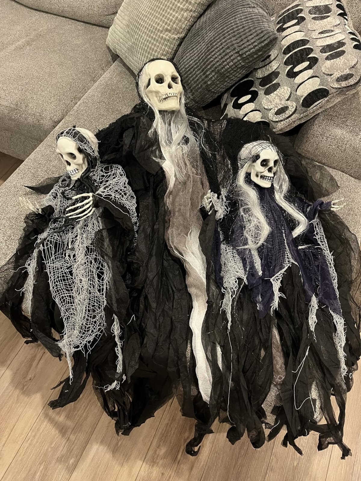 JOYIN 3 Pack Hanging Halloween Skeleton Ghosts Decorations, Grim Reapers for Best Halloween Outdoor Decorations customer photo 2