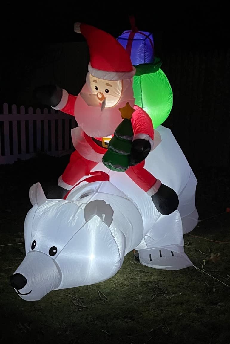 GOOSH 6 FT Christmas Inflatables Santa Clause Riding Bear with Shaking Head Outdoor Decorations Blow Up Yard Decor with LED Lights for Xmas Holiday Party Indoor Garden Lawn Décor customer photo 2