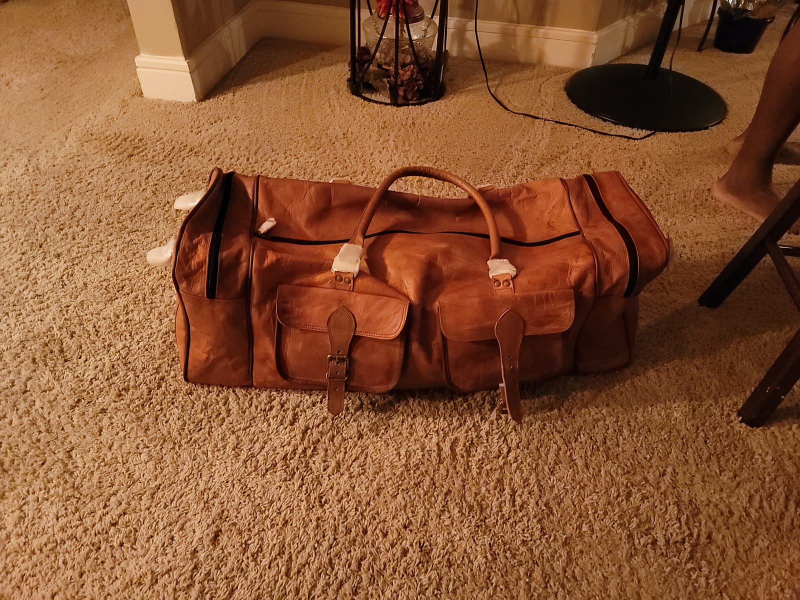 32 Inch Large Leather Duffle Bag for Men, Travel Holdall Gym Bag customer photo 1