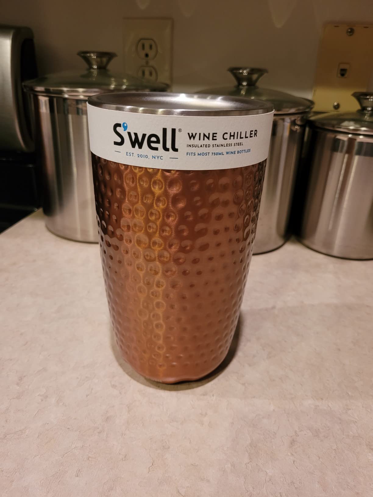 S'well Stainless Steel Wine Chiller, Holds 750ml Bottle, Teakwood, Triple Layered Vacuum Insulated Container Keeps Bottles Chilled for Longer, BPA Free Barware customer photo 1
