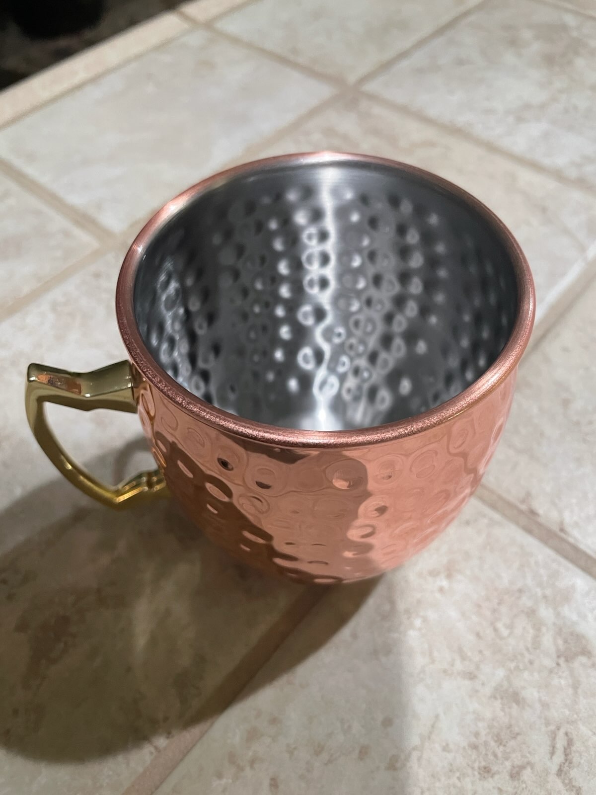 PG Moscow Mule Mugs | Large Size 19 ounces | Set of 4 Hammered Cups | Stainless Steel Lining | Pure Copper Plating | Gold Brass Handles | 3.7 inches Diameter x 4 inches Tall customer photo 1