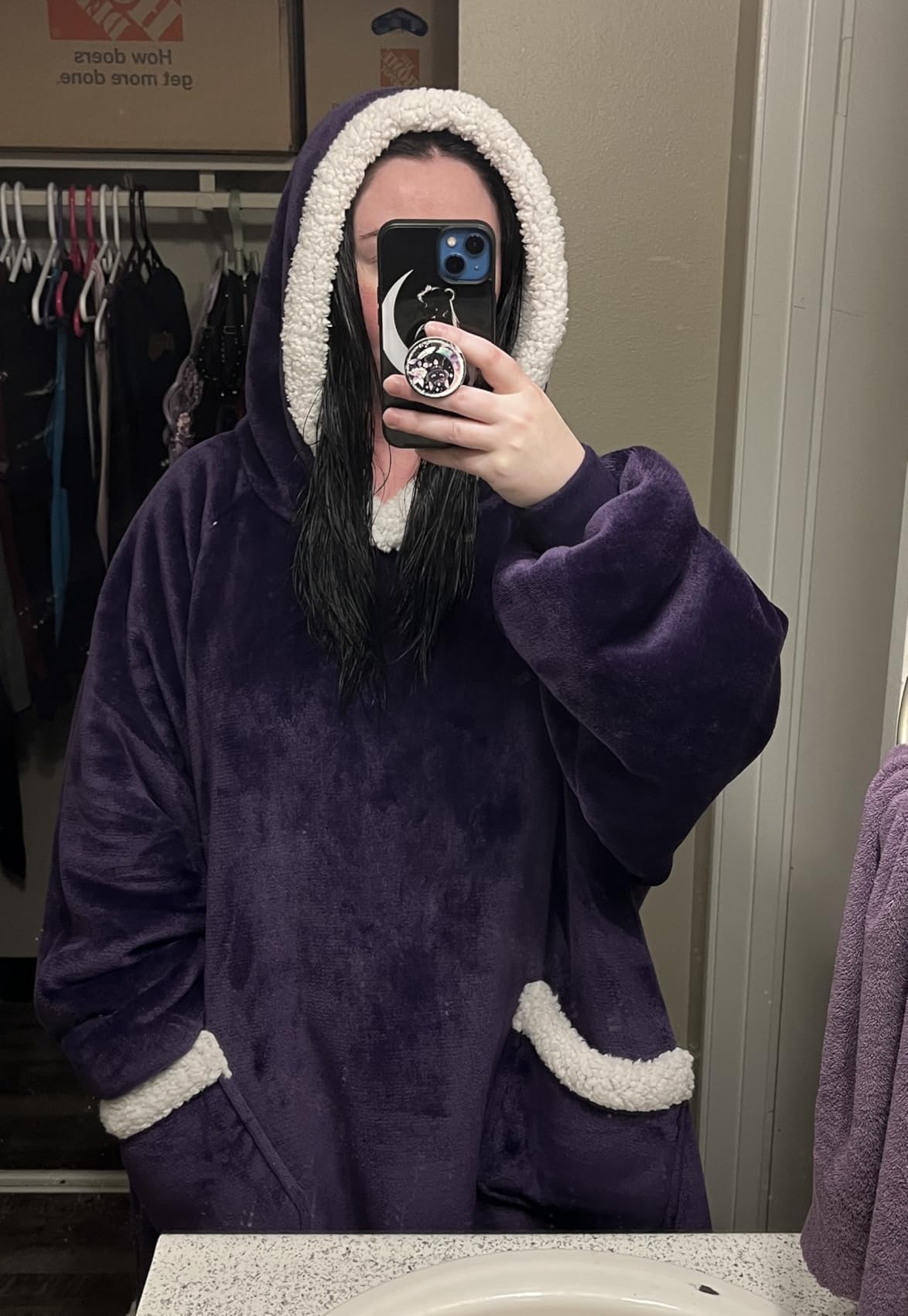 Bedsure Wearable Blanket Sherpa Hoodie Halloween Gifts, Grey, Standard customer photo 1