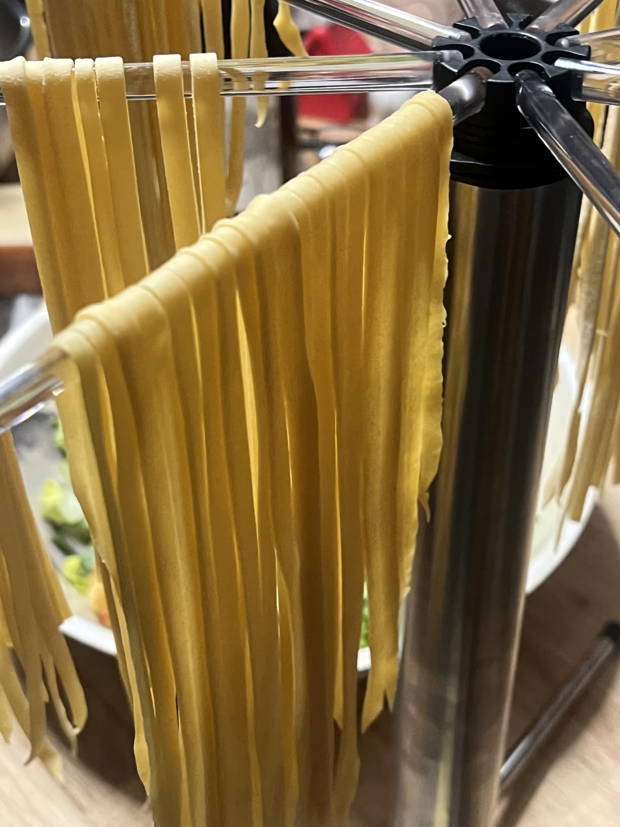 KITCHENDAO Collapsible Pasta Drying Rack, Foldable for Easy Storage, Rotary Arms, Detachable for Easy Cleaning, Stainless Steel Homemade Hanging for up to 6 lbs, Pasta Noodle Spaghetti Stand Hanger customer photo 2