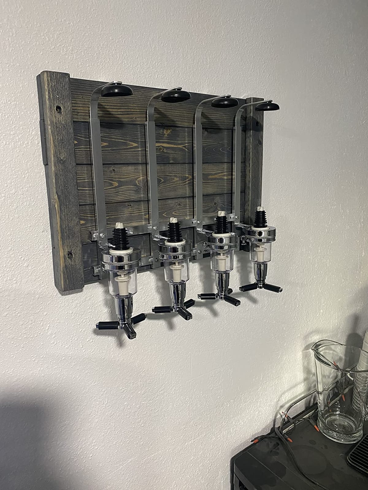 4 Bottle Wall Mounted Liquor Dispenser Bar Butler Bracket Solo Optic Spirit Wine Beer Alcohol Bottle Beverage Stand Revolving Nozzle Drinkware Set customer photo 2