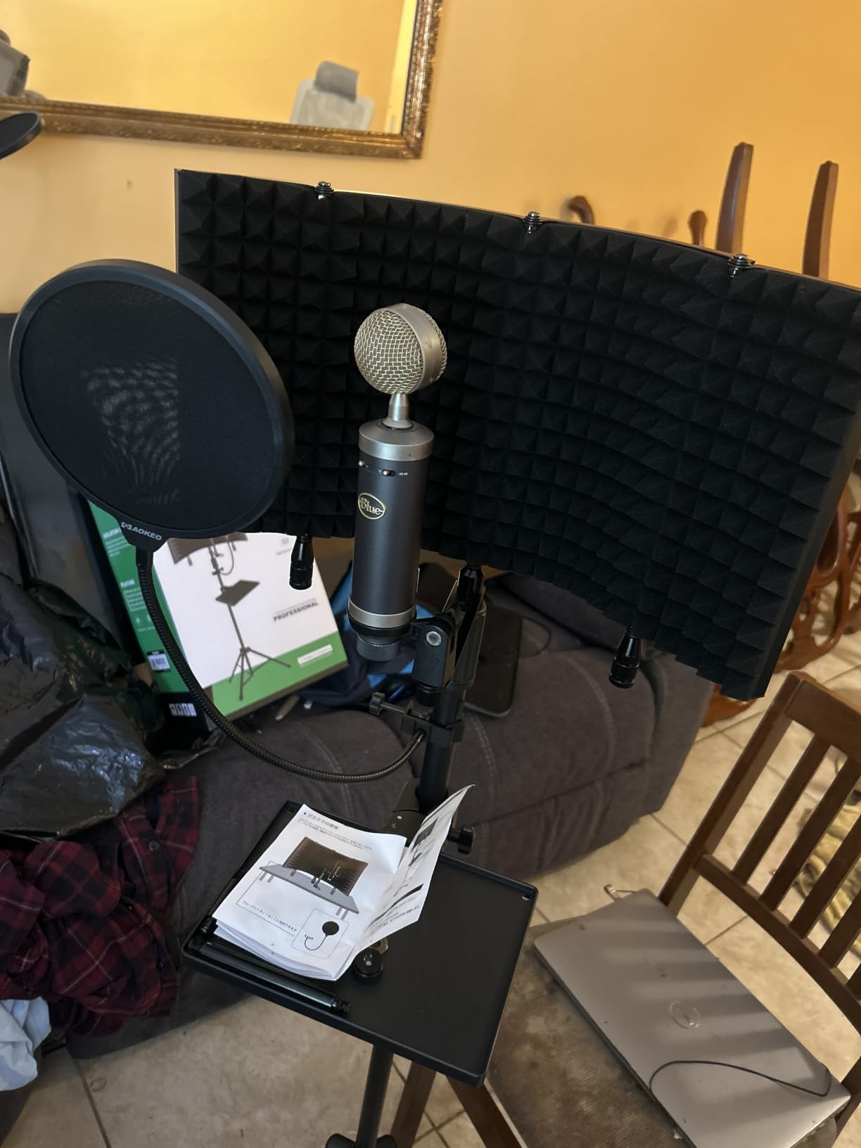 Professional Studio Recording Microphone Isolation Shield, Pop Filter,High density absorbent foam is used to filter vocal. Suitable for Blue Yeti and other condenser microphones (AO-504 With Stand) customer photo 2