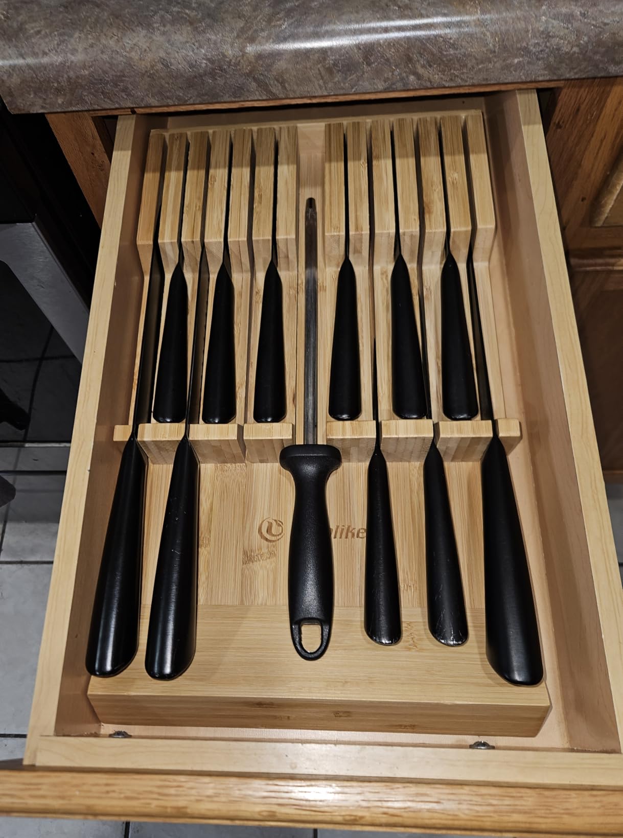 Utoplike In-drawer Knife Block Bamboo Kitchen Knives Drawer Organizer Large | Holder Storage for Steak, Paring, Bread Knives, Holds Up to 16 Knife & 1 Sharpening Steel (Knives & Sharpening Not Included) customer photo 2
