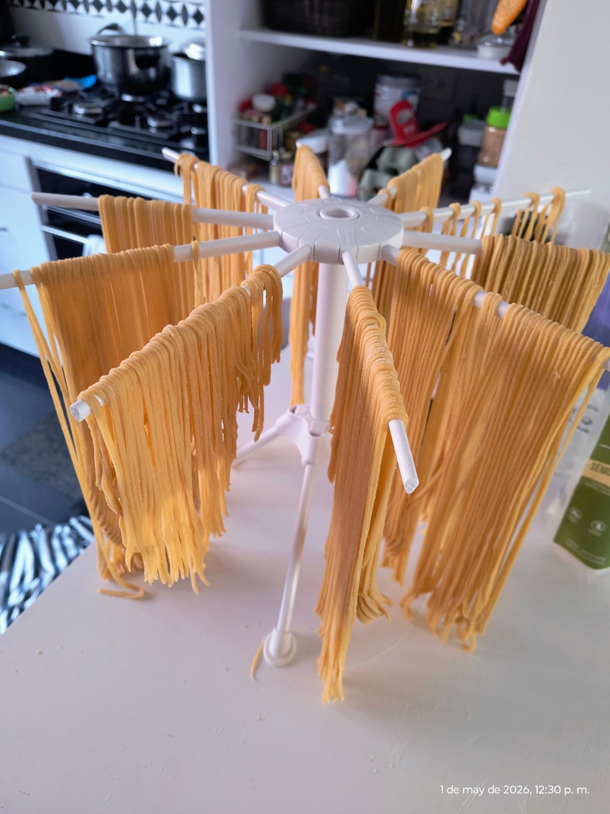 Cambom Collapsible Pasta Drying Rack - Spaghetti Noodle Drying Rack with 10 Bar Handles White customer photo 1