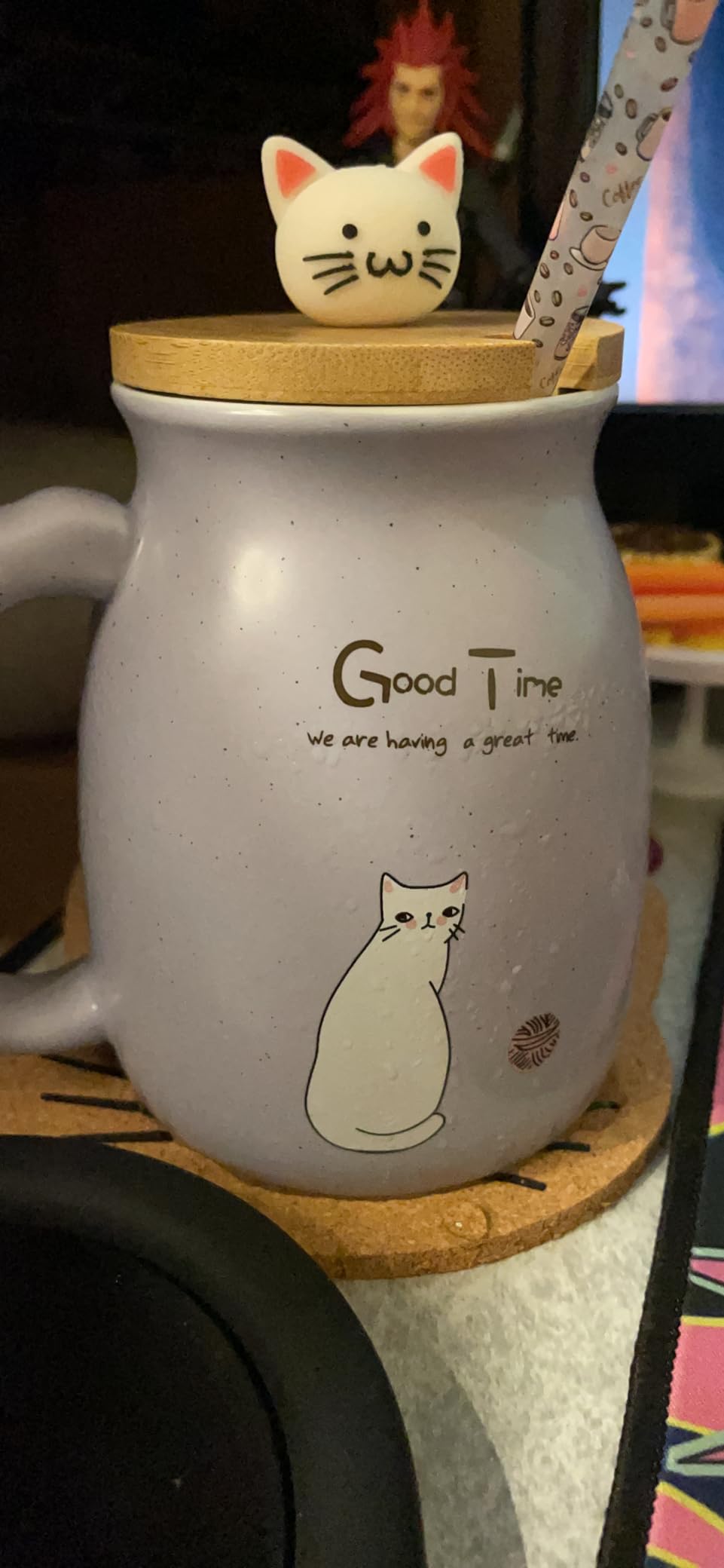 BigNoseDeer Kawaii Tea Cup with Infuser Cute Cat Mug Ceramic Coffee Mug Tea Mug Pink Cute Cool Preppy Stuff Gifts for Women Cat lover Gifts 13oz customer photo 2