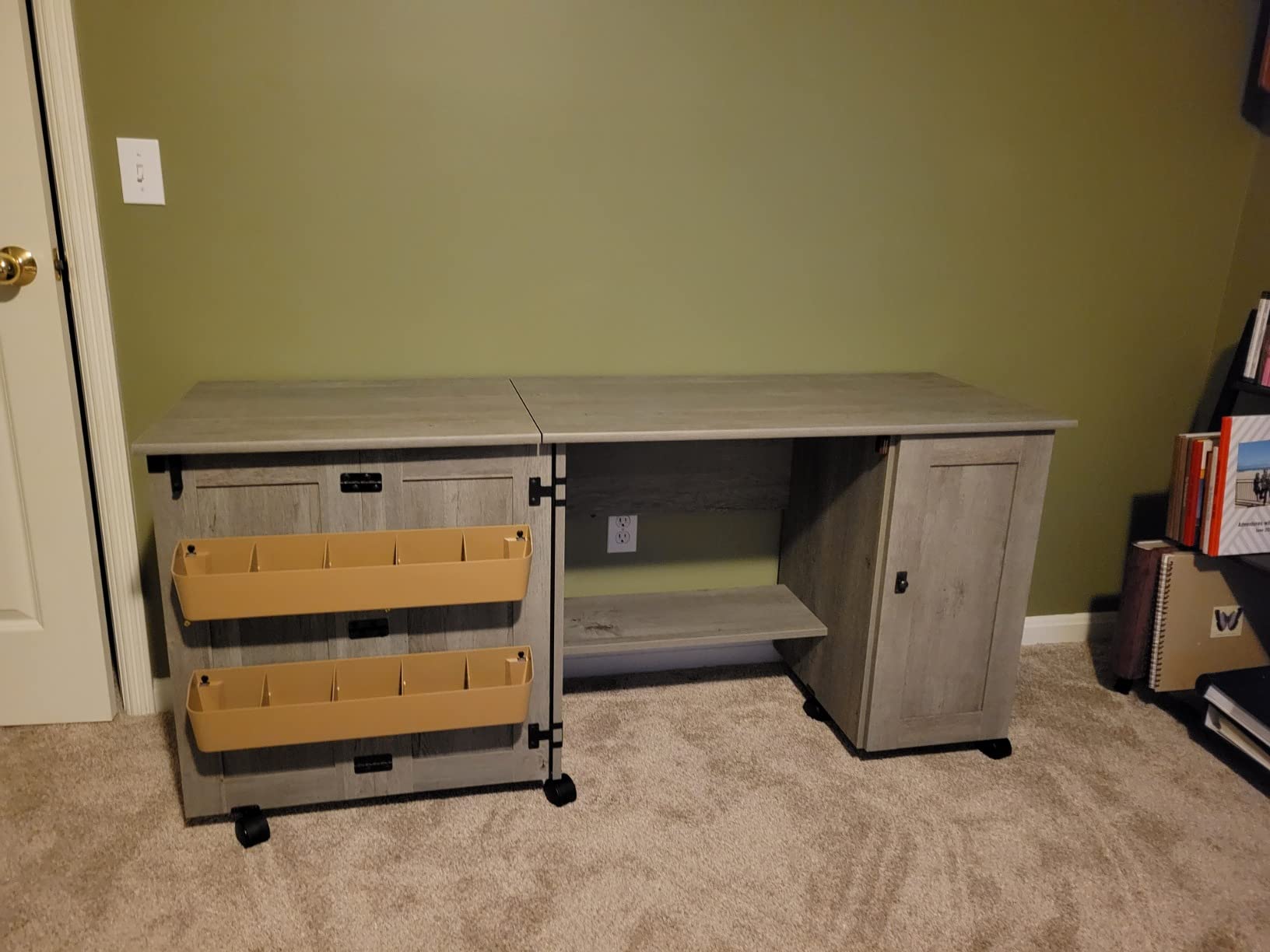 Sauder Craft Cart Storage Cabinet, Rolling Sewing Table with Expandable Top, Mystic Oak customer photo 1