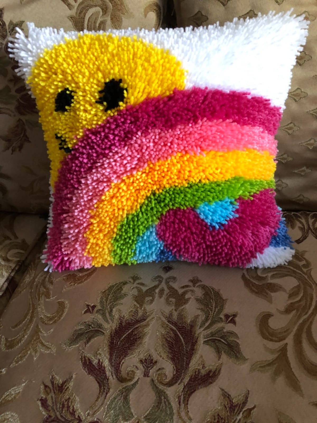 GREBSTK Latch Hook Kit DIY Throw Pillow Cover 16x16 Sun & Rainbow Pattern customer photo 1