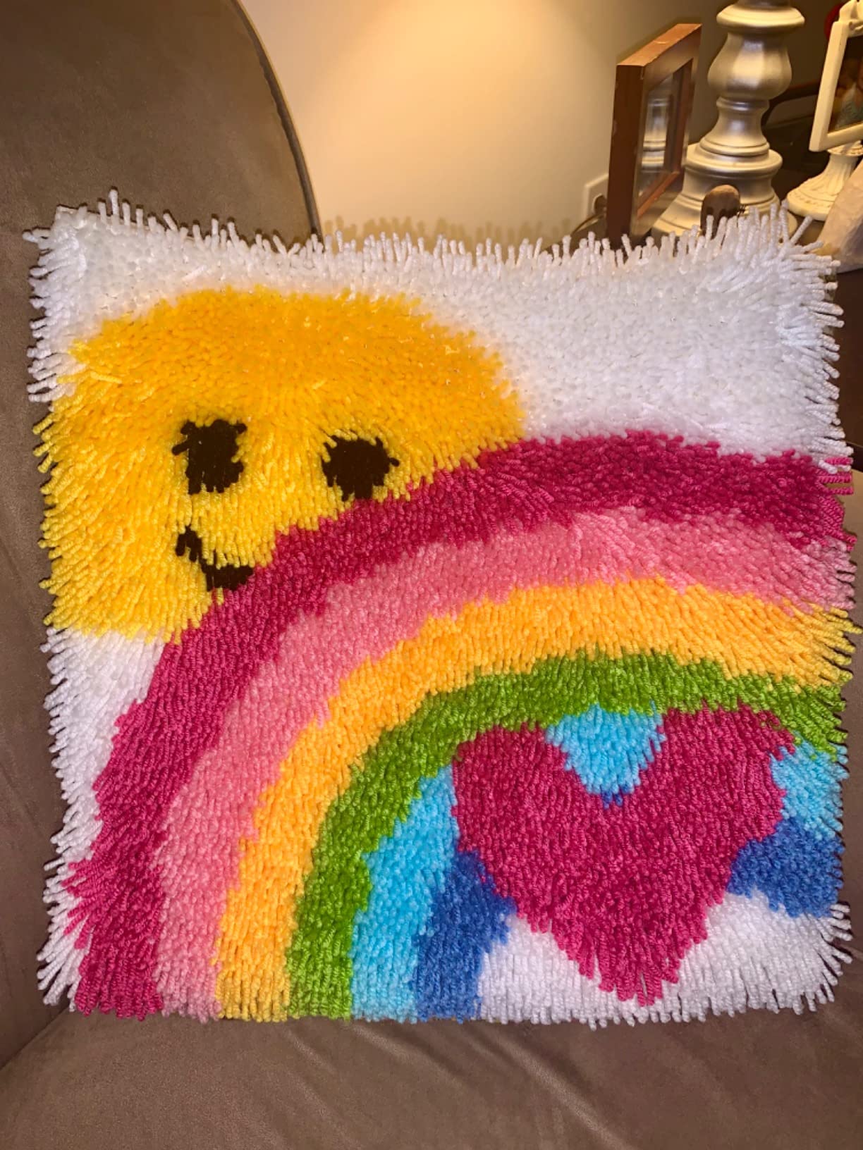 GREBSTK Latch Hook Kit DIY Throw Pillow Cover 16x16 Sun & Rainbow Pattern customer photo 2