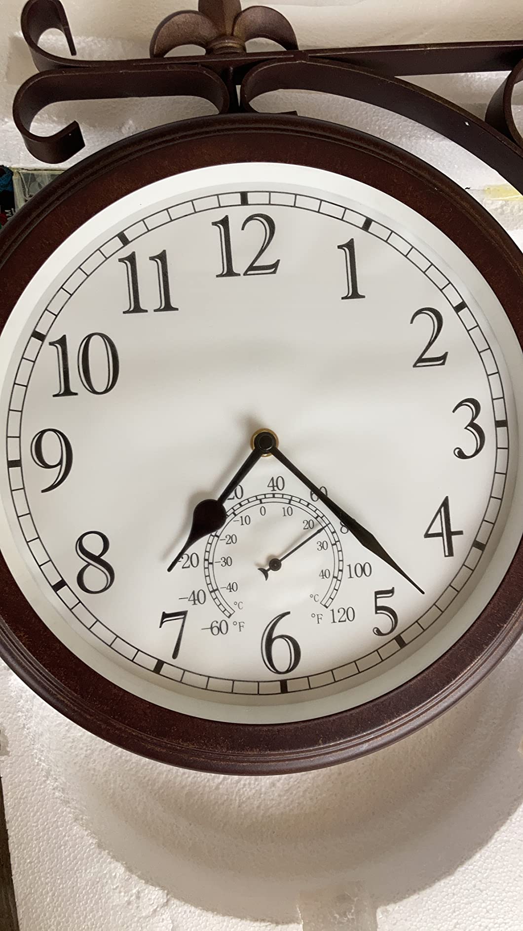 BESTIME 66276A Double Sided Metal Wall Clock with Antique Red Copper. Dial: 10-Inch,Thermometer, Quiet,Easy Read,Retro Station,Antique Hanging Clocks for Garden,Home Decor,Indoor,Outdoor,Living Room. customer photo 2
