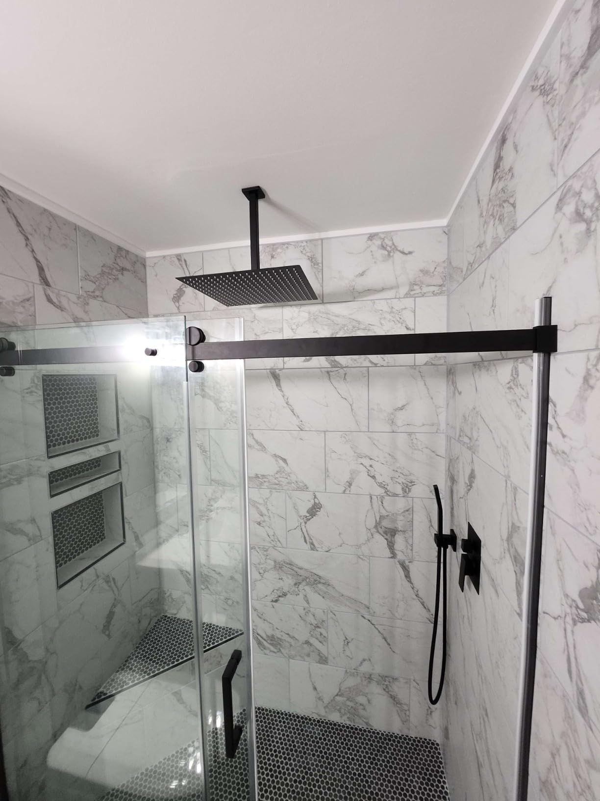 Aolemi Ceiling Shower Faucet with Handheld 12 Inch Head Matte Black customer photo 1