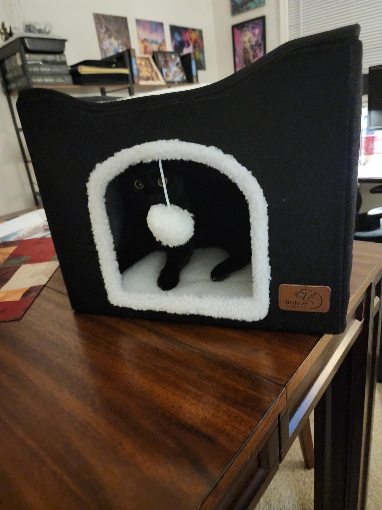 Bedsure Cat House Bed for Indoor Cats with Fluffy Ball and Scratch Pad,Grey customer photo 1