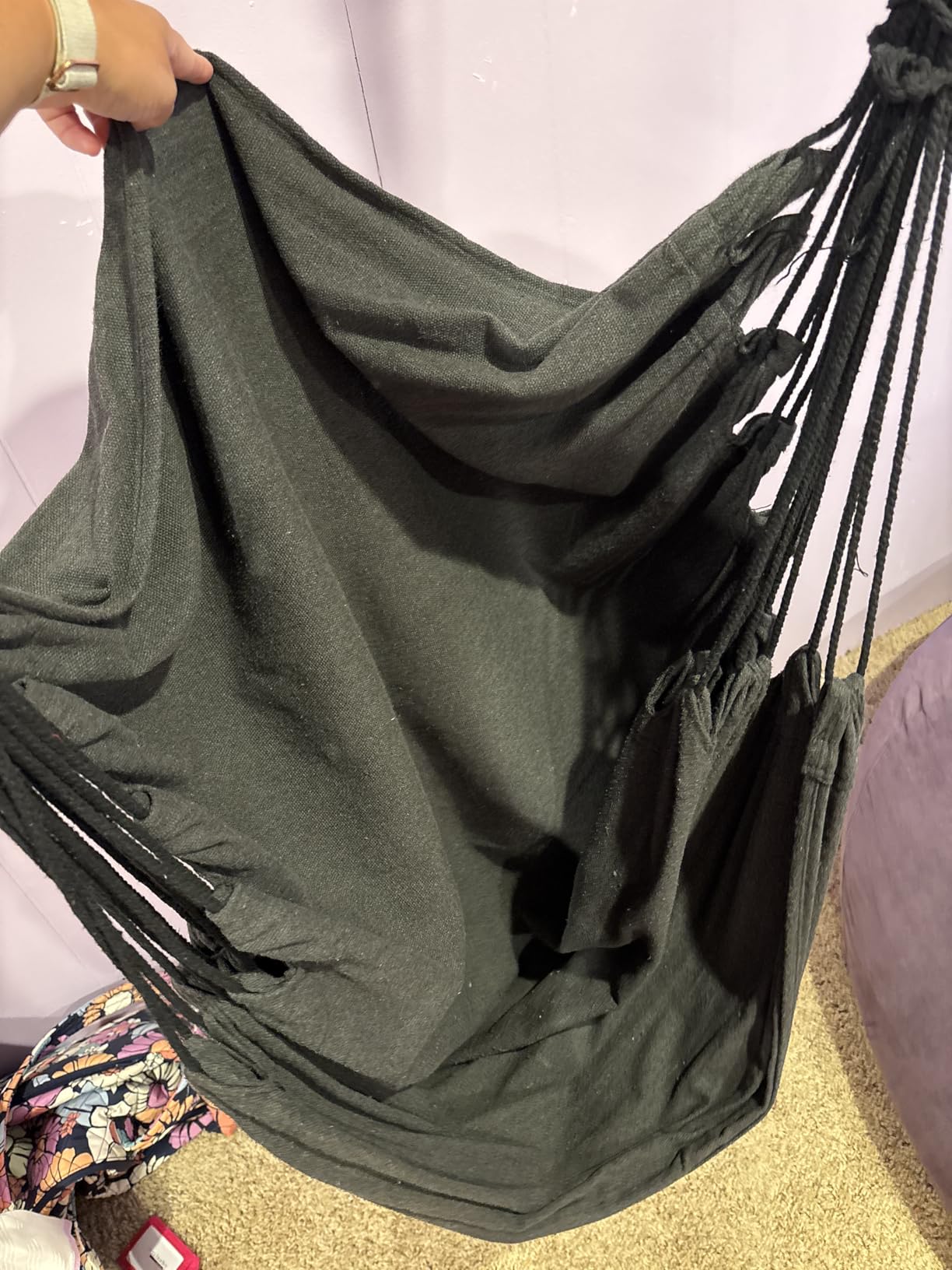 Hommtina Hammock Chair Hanging Rope Swing, Max 300 Lbs Hanging Chair with Pocket & Durability Perfect for Outdoor, Home, Bedroom, Patio, Yard (Pillows NOT Included,Dark Gray) customer photo 2