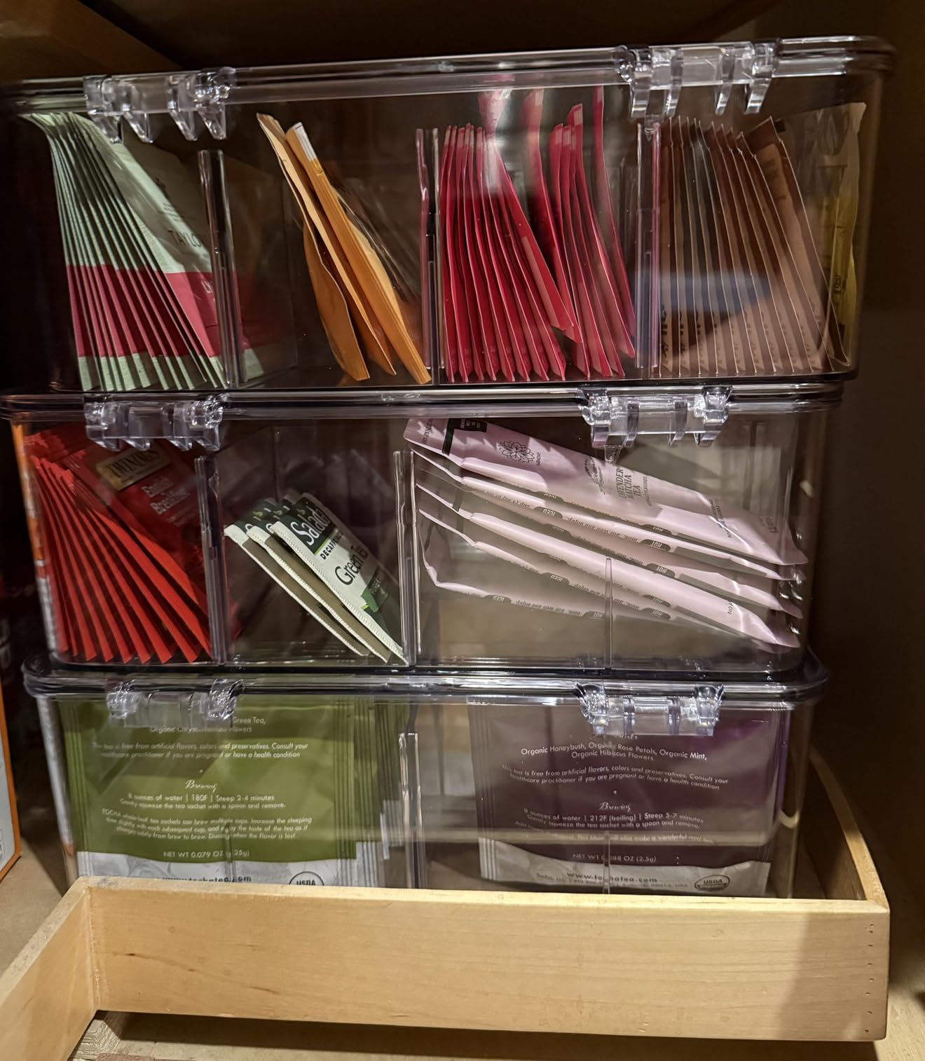 Utopia Home Tea Bag Organizer with Lids, Stackable Tea Box, 3 Pack, Clear customer photo 1