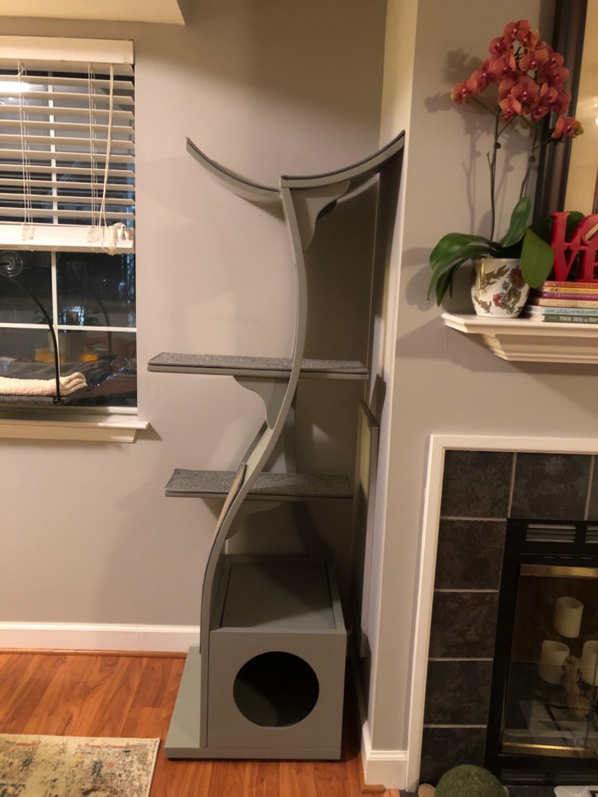 The Refined Feline 69 Inch Tall Mahogany Brown Lotus Cat Tower, Multi-Level Modern Cat Tree for Indoor Cats with Scratching Post, Climbing Cat Condo with Cushioned Cubby customer photo 1