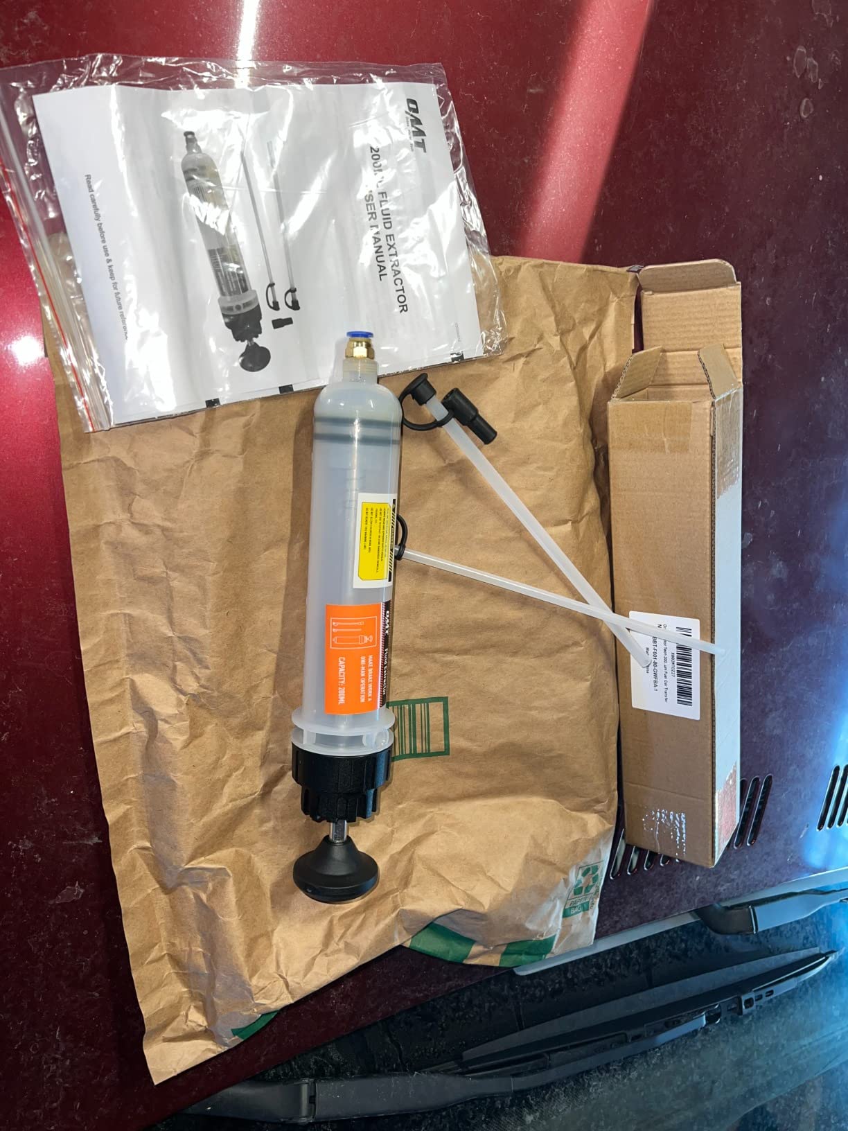 OMT Manual Fluid Extractor Syringe Pump for Auto Oil Change, 200mL Orange customer photo 2