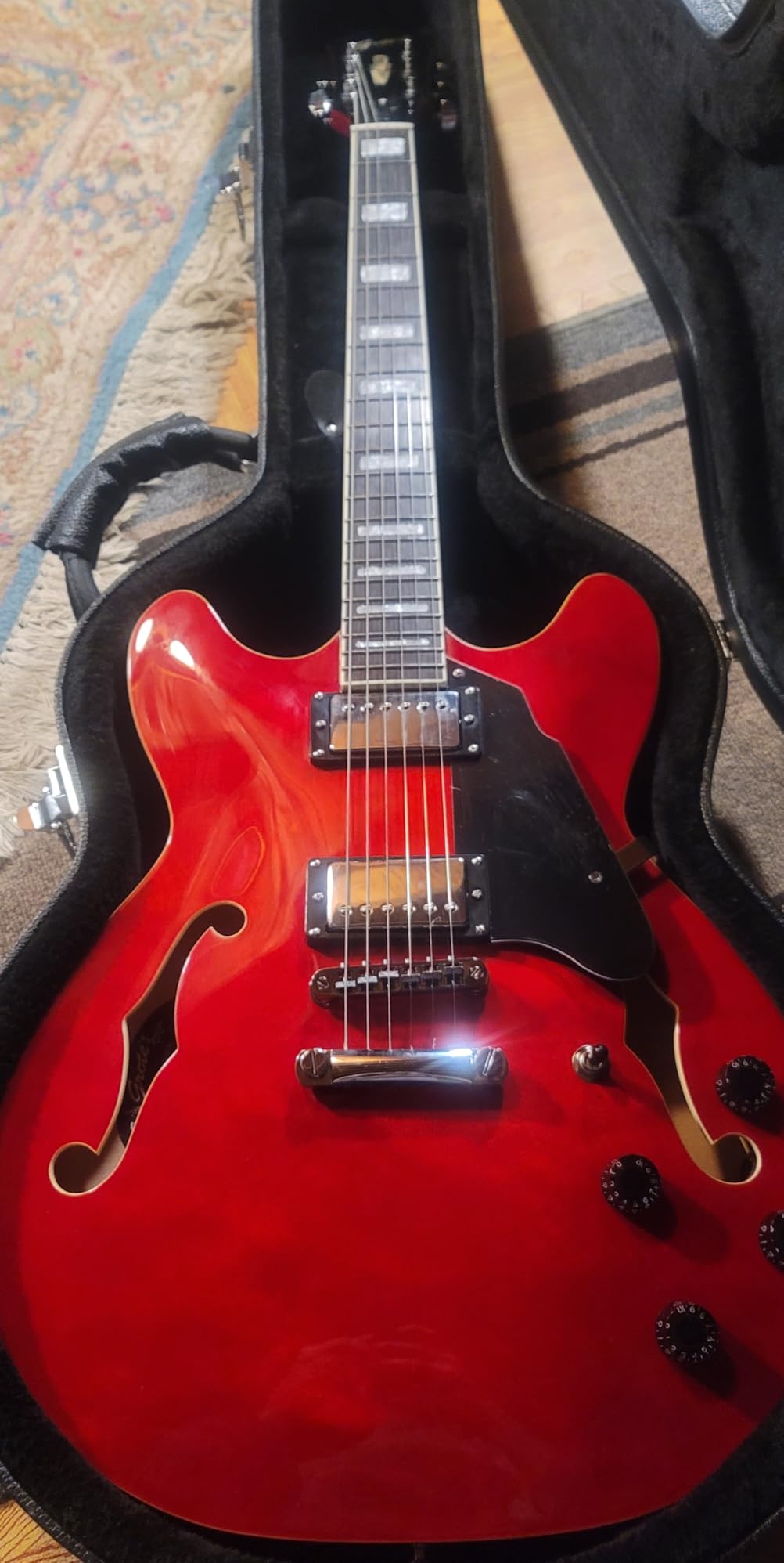 Grote Full Scale Electric Guitar Semi-Hollow Body Guitar Stainless Steel Frets (Vintage Sunburst) customer photo 2