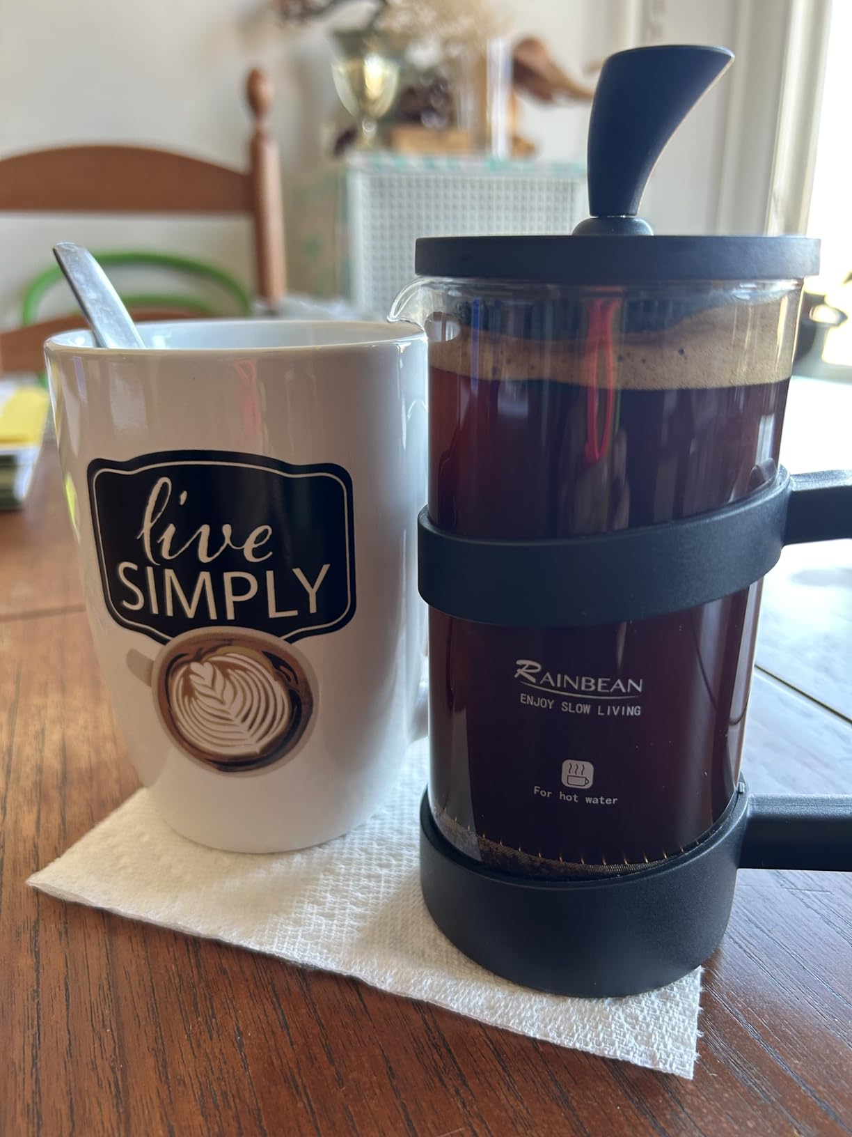 RAINBEAN Mini French Press Coffee Maker, 12 oz, Camping Coffee Press Pot, Small French Press, Tea and Frothed Milk Press (Black, 12 oz) customer photo 1