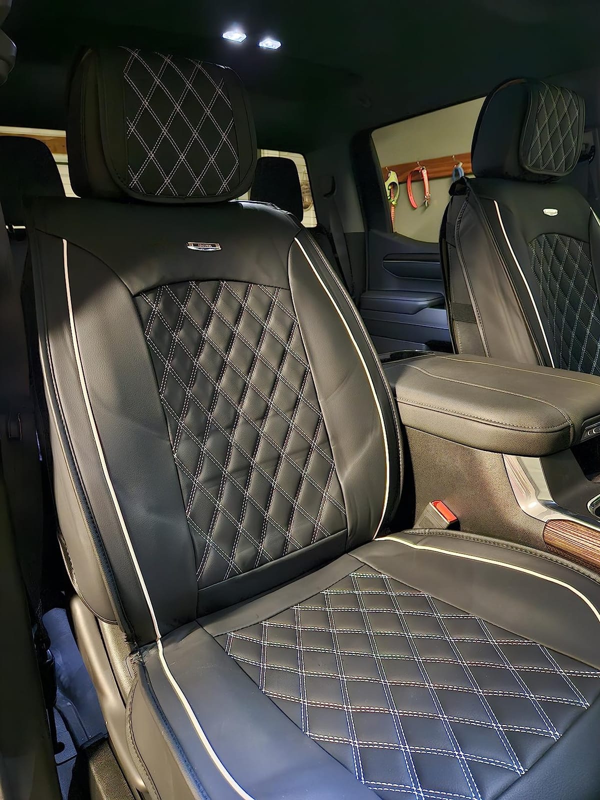 Aierxuan Seat Covers for Chevy Silverado GMC Sierra 2007-2026 1500 2500HD 3500HD - Waterproof Leather Custom Fit Full Set (Black) customer photo 2