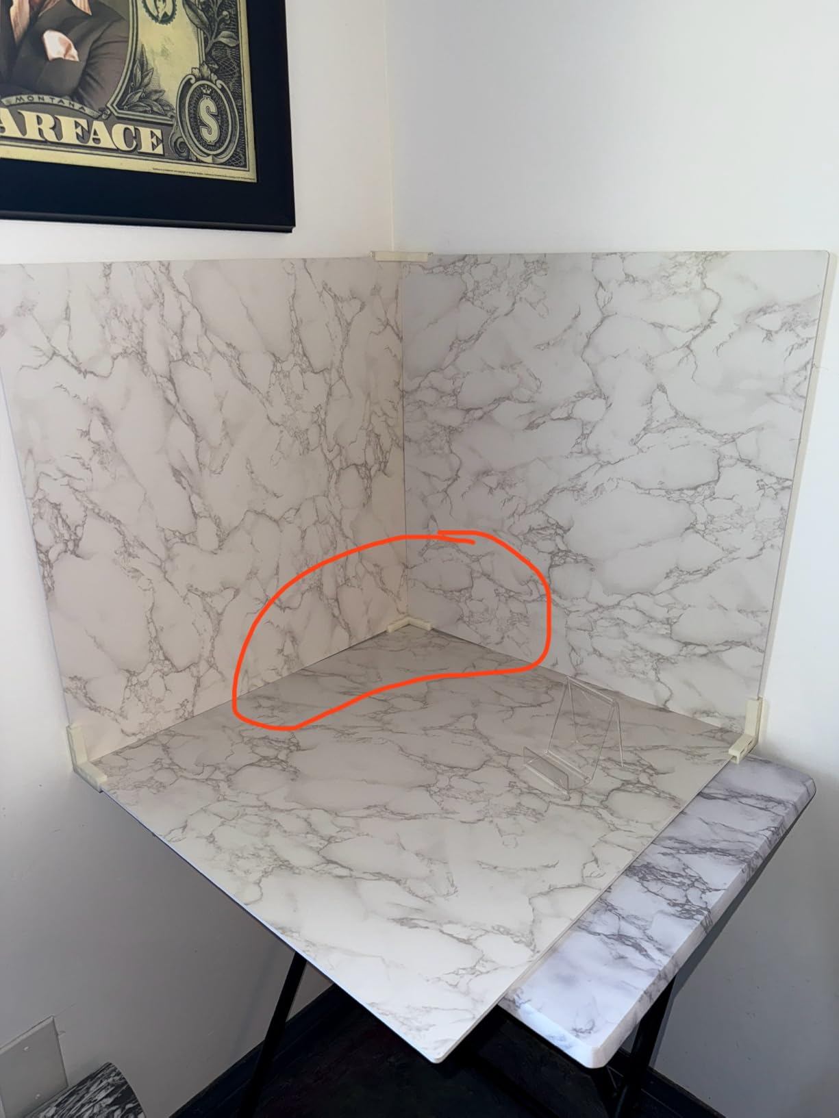 BEIYANG Food Photography Backdrops 24x24 Inch Marble Photo Backdrop Boards 3PCS White Photography Backdrop Boards with 3 Bracket Kits Soild Board Waterproof Backdrop for Food Photography customer photo 2