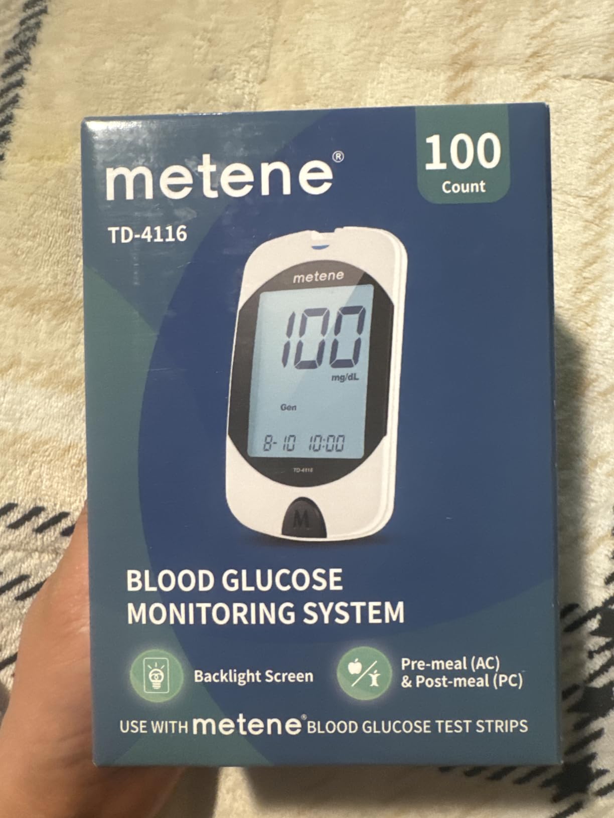 Metene TD-4116 Blood Glucose Monitor Kit, 100 Glucometer Strips, No Coding | 100 Lancets & Control Solution & Lancing Device, Blood Sugar Monitor Large Display , Blood Sugar Test Kit for Home Use customer photo 1