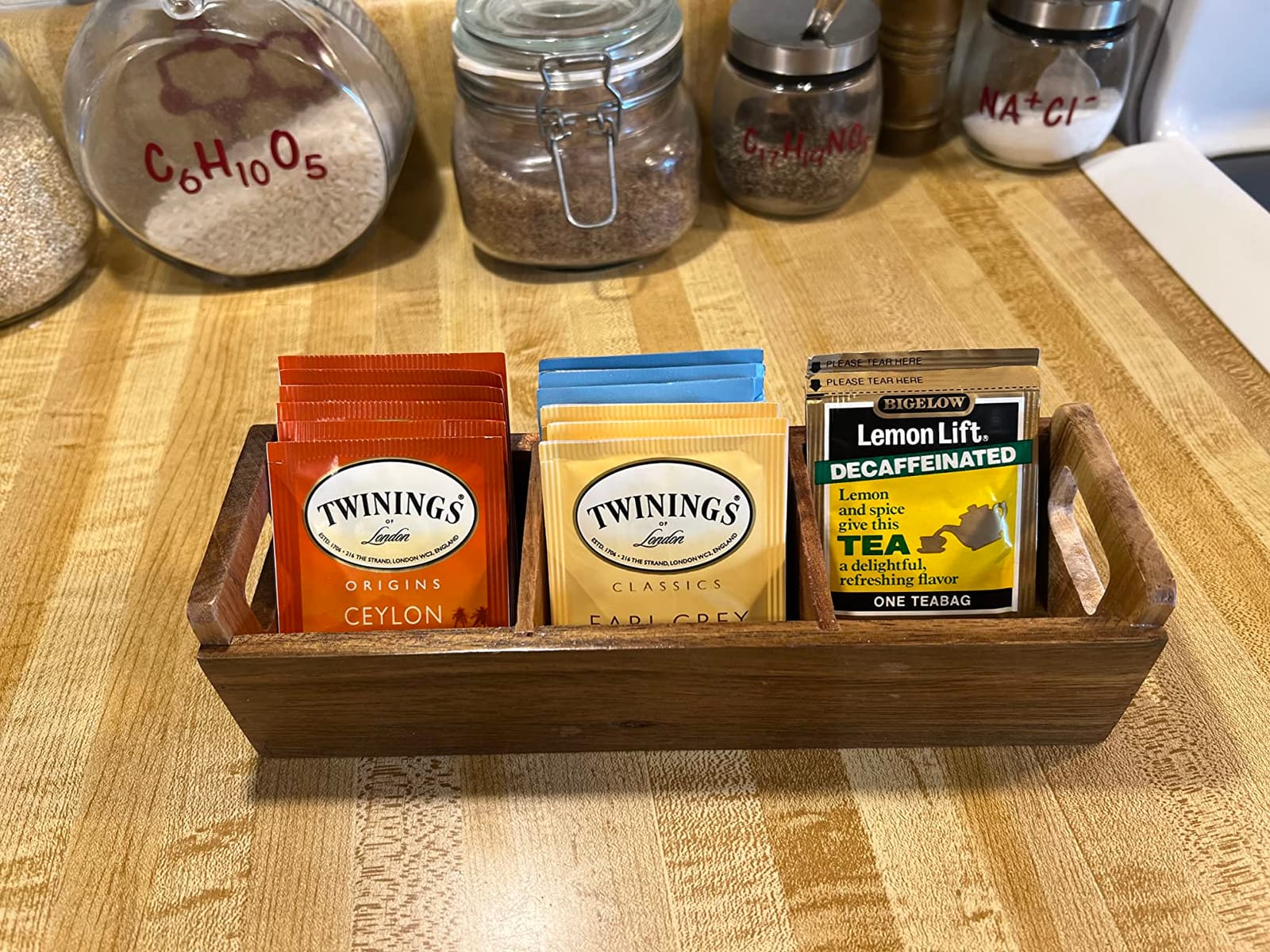 HTB Acacia Wood Small Tea Bag Box with 3 Compartments for Counter Drawer customer photo 2