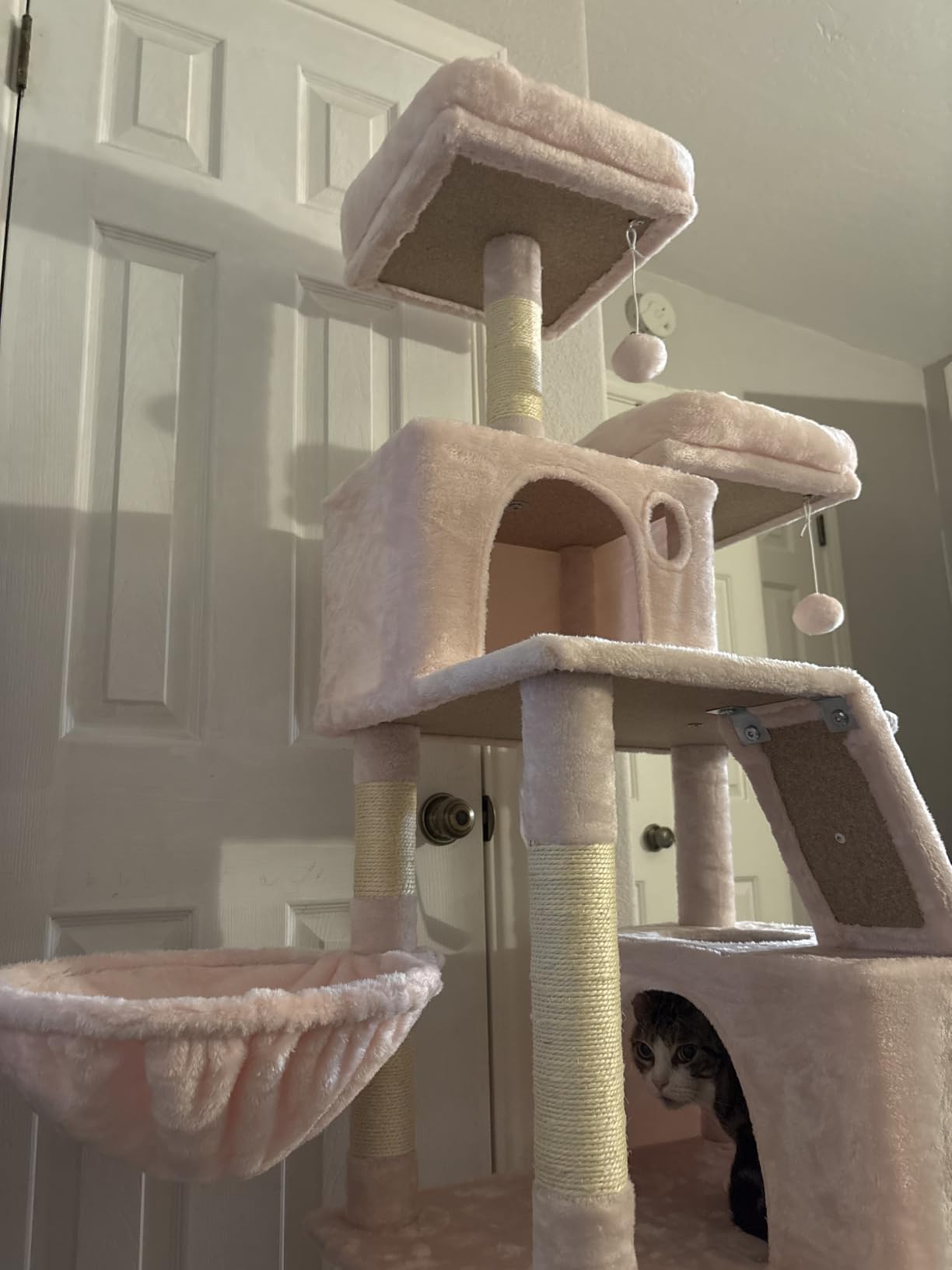 Feandrea Cat Tree, 81.1-Inch Large Cat Tower, Multi-Level Plush Condo with 13 Scratching Posts, 2 Perches, 2 Caves, Basket, Hammock, Pompoms, Smoky Gray UPCT190G01 customer photo 1
