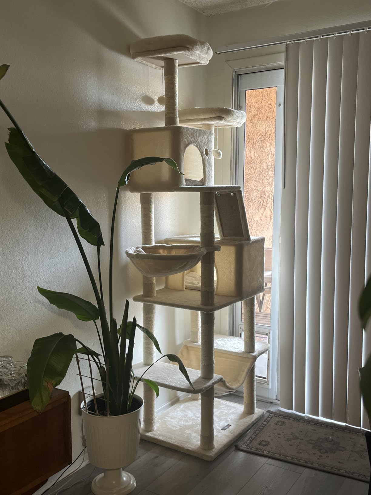 Feandrea Cat Tree, 81.1-Inch Large Cat Tower, Multi-Level Plush Condo with 13 Scratching Posts, 2 Perches, 2 Caves, Basket, Hammock, Pompoms, Smoky Gray UPCT190G01 customer photo 2