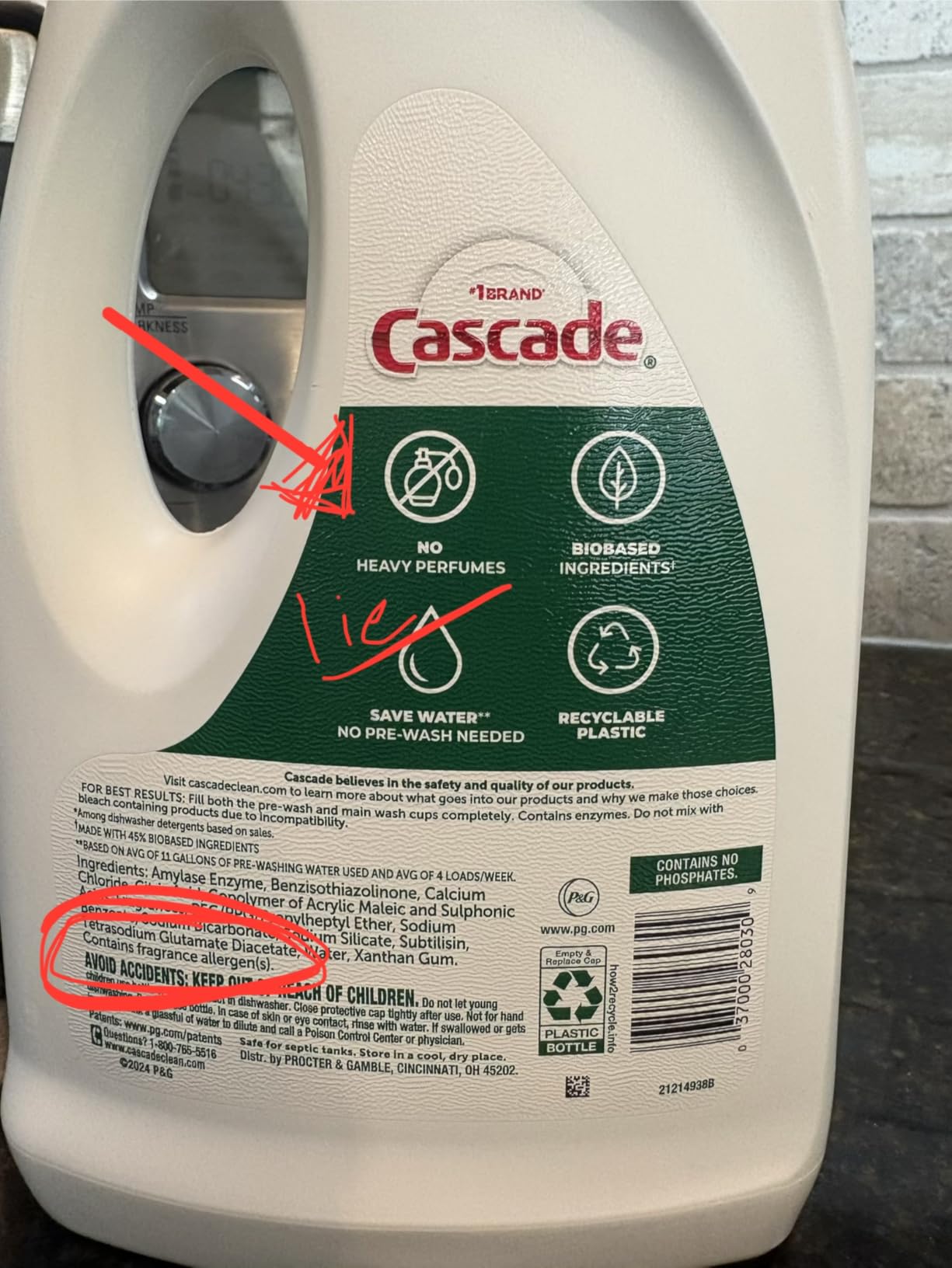 Cascade Free & Clear Dishwasher Detergent Liquid Gel, Dish Detergent, Dishwasher Soap, Lemon, 75oz customer photo 1