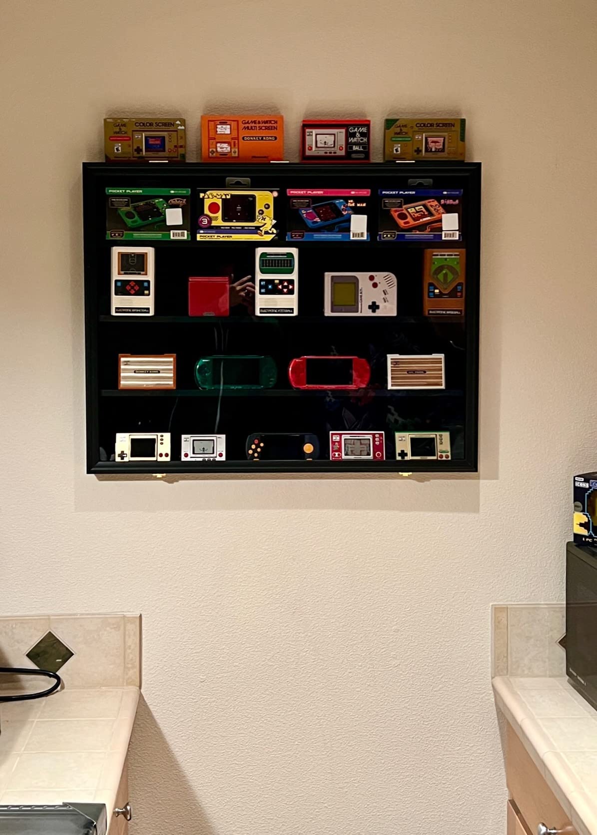 36 Graded Sports Card wall-Mounted Display case for Shows, Black | Matte Mahogany frame, UV anti-yellow acrylic panel, lockable design, hockproof foam packaging, for vendor card customer photo 2