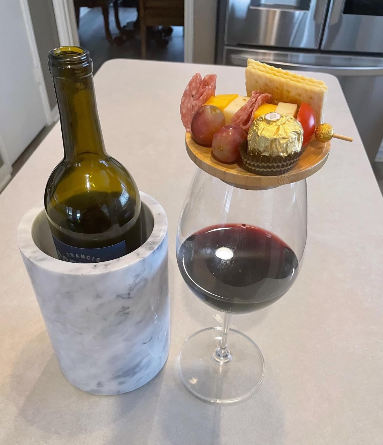 Homeries Marble Wine Chiller Bucket - Wine & Champagne Cooler for Parties, Dinner – Keep Wine & Beverages Cold, Wine Chillers for Bottles – Holds Any 750ml Bottle (Gray) customer photo 2