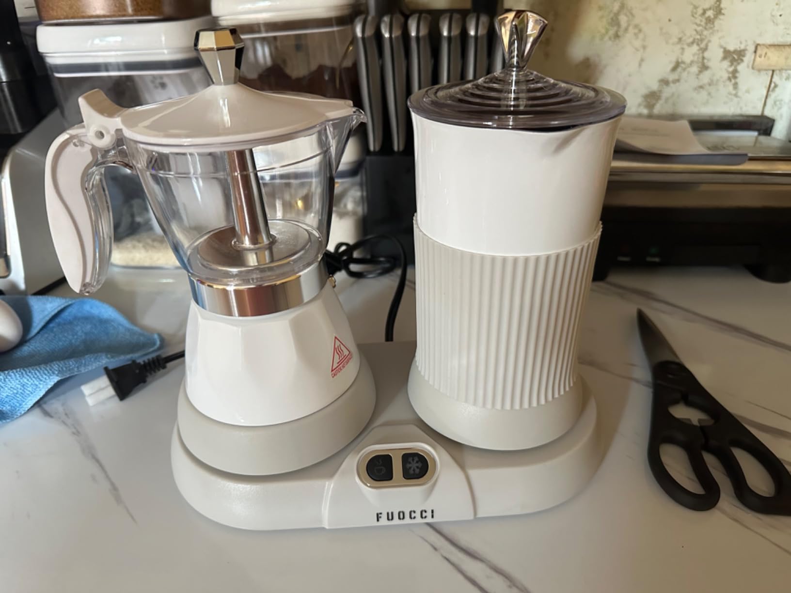 FUOCCI Electric Moka Pot with Milk Frother, Espresso Maker, 3-Cup White customer photo 1