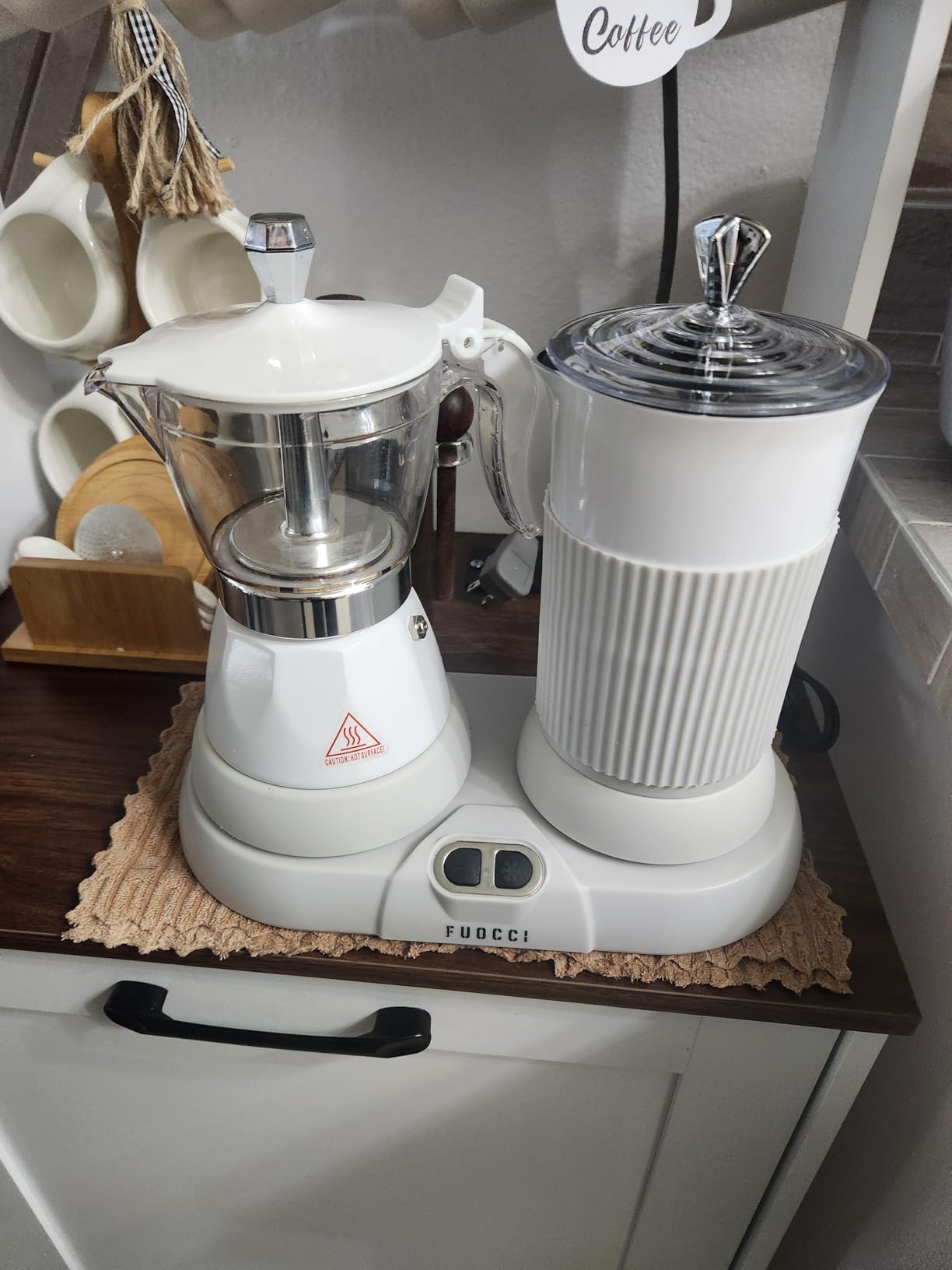 FUOCCI Electric Moka Pot with Milk Frother, Espresso Maker, 3-Cup White customer photo 2