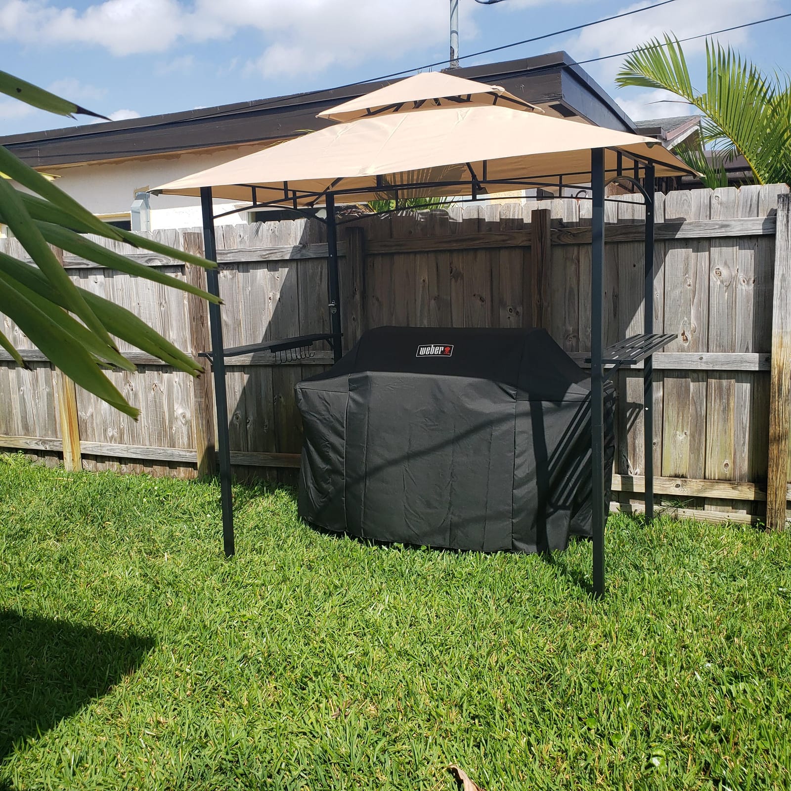 AECOJOY 8' x 5' Outdoor Grill Gazebo Canopy, BBQ Canopy for Outdoor Grill, 2- Tier BBQ Gazebo Shelter for Patio, Backyard and More (Beige) customer photo 2