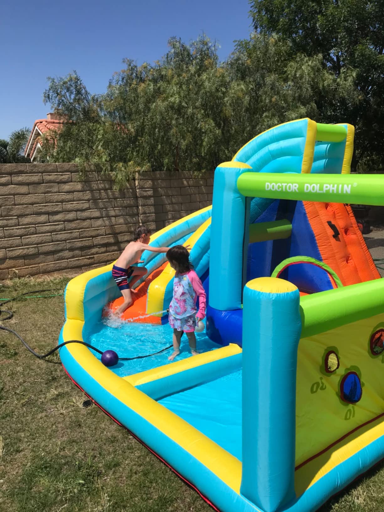 FBSPORT Inflatable Bounce House, Water Slide Park Slide Bouncer with Ball Shooting, Climbing Wall, Jumping and Splash Pool, Kids Bouncy Castle with 450W Air Blower for Outdoor Backyard customer photo 1