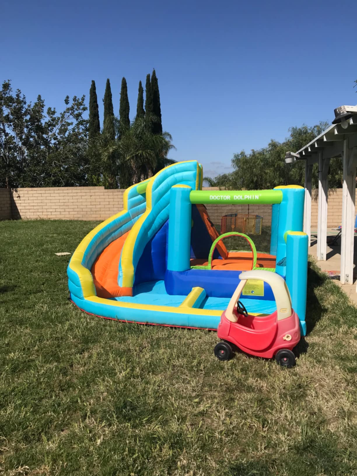 FBSPORT Inflatable Bounce House, Water Slide Park Slide Bouncer with Ball Shooting, Climbing Wall, Jumping and Splash Pool, Kids Bouncy Castle with 450W Air Blower for Outdoor Backyard customer photo 2