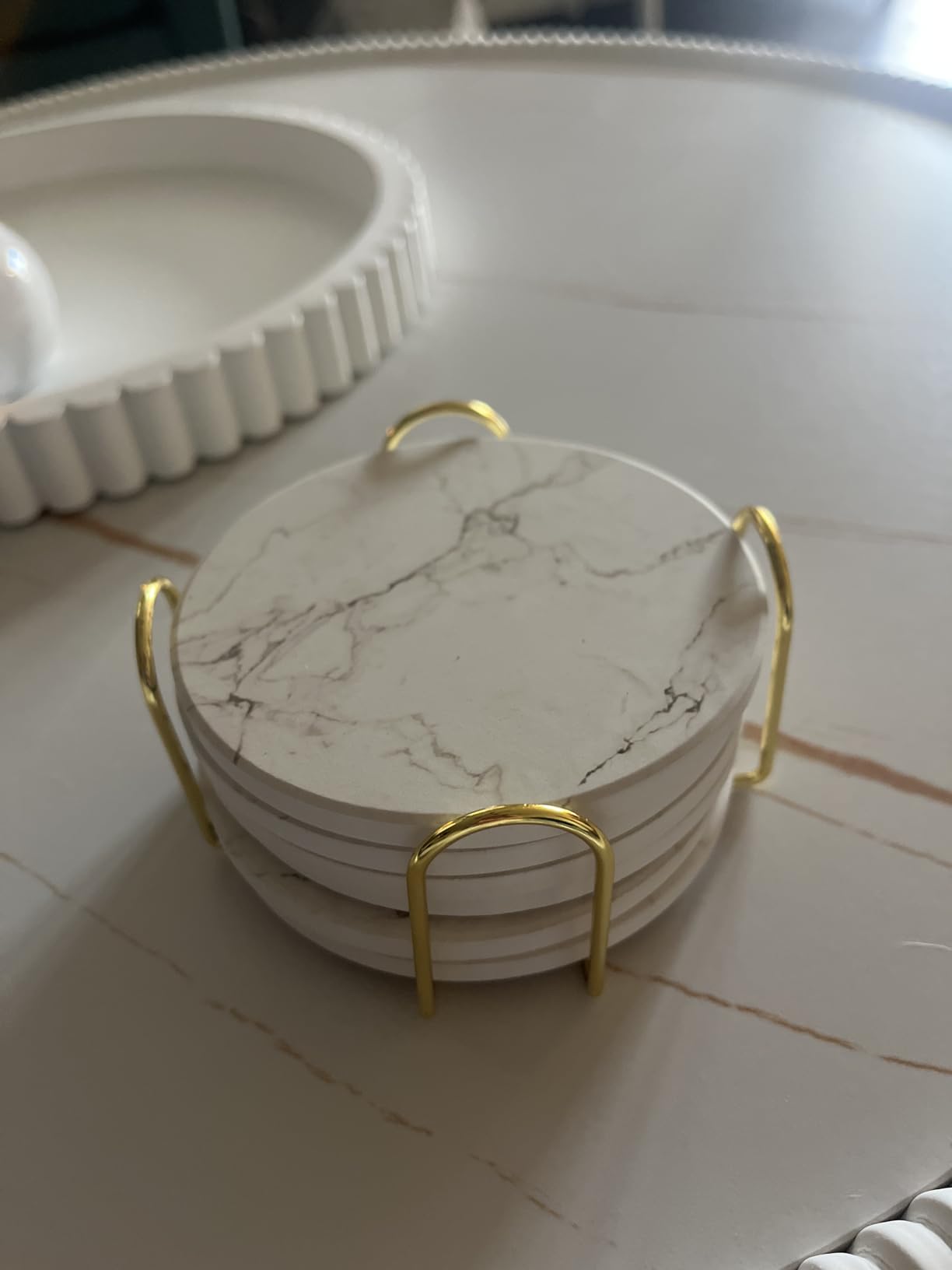 White Marble Coasters Set of 6 Absorbent Ceramic Cute Drink Coaster Holder customer photo 1
