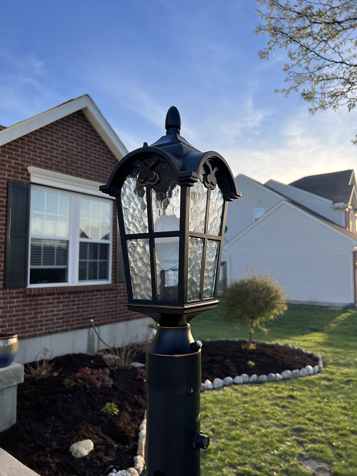 Hardwired 120V Dusk to Dawn Outdoor Post Light Black Roman, Waterproof Aluminum Pole Light Fixture with Pier Mount Base, Exterior Lamp Post Lantern Head with Clear Glass for Garden Yard Patio Pathway customer photo 2