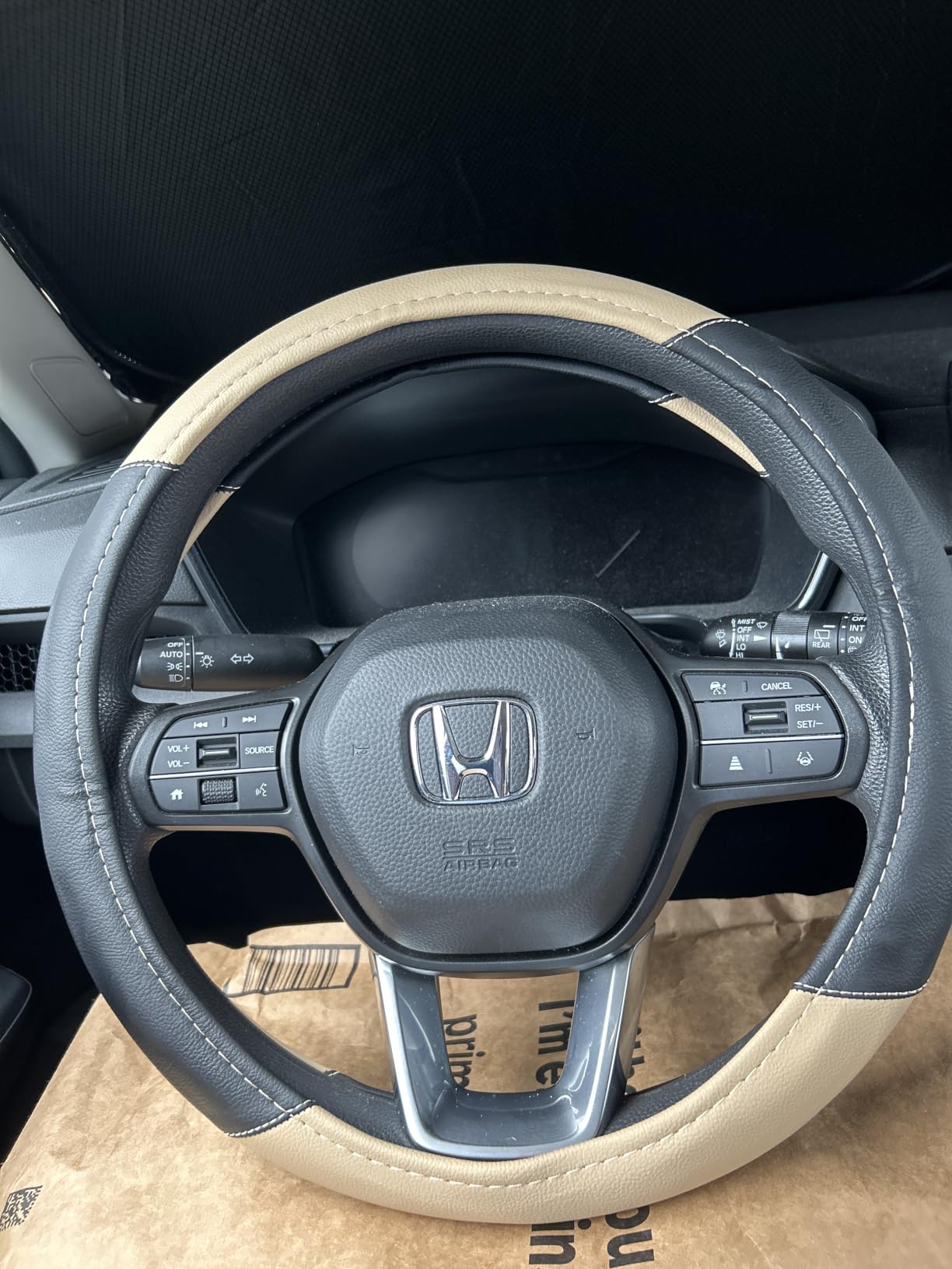Leather Car Steering Wheel Cover, Universal Fit for Most Cars, Beige customer photo 2
