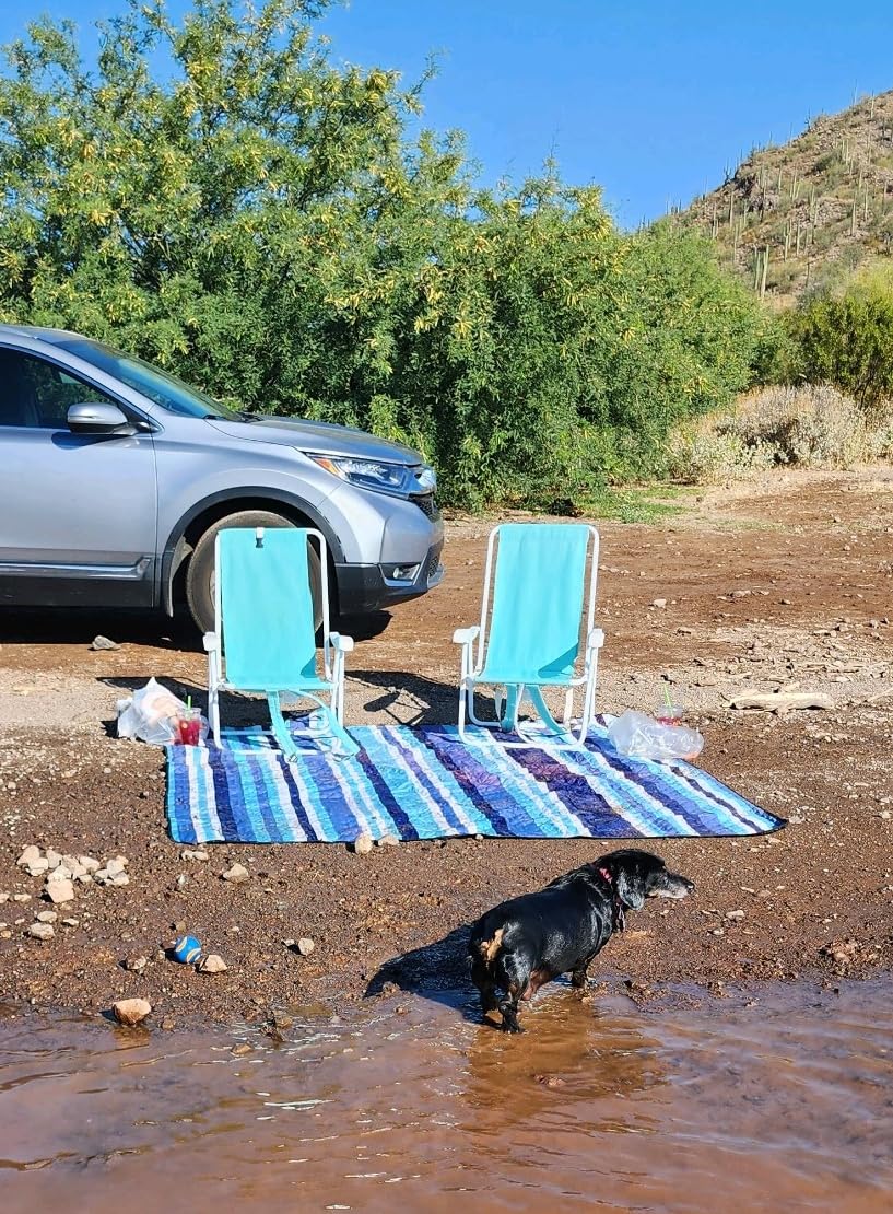 ZAZE Picnic Blankets Beach Blanket, 80''x80'' Extra Large Thick 3-Layers, Sandproof Machine Washable Waterproof Foldable Oversized XL Outdoor Mat, for Camping, Park, Travel, Grass(Blue White Stripe) customer photo 1
