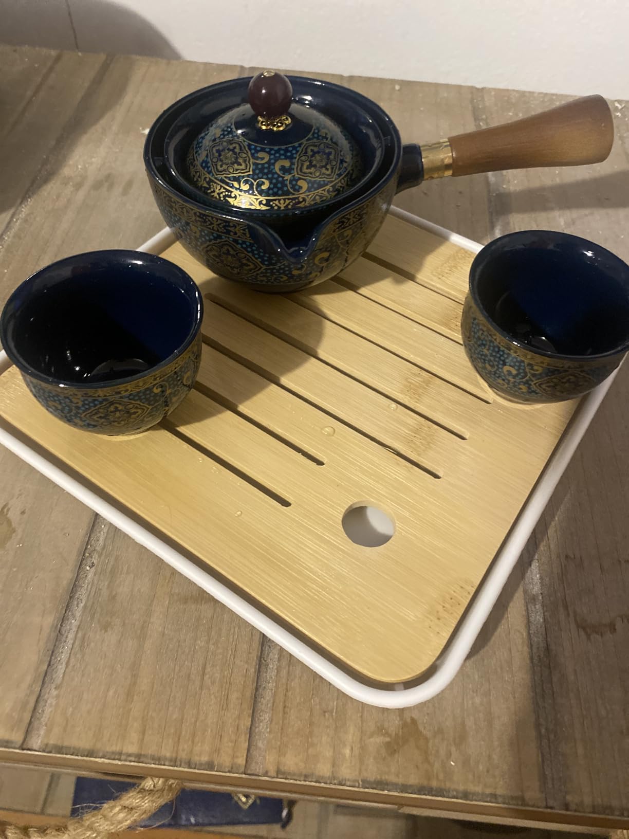 LURRIER Porcelain Chinese Gongfu Tea Set,Portable Teapot Set with 360 Rotation Tea maker and Infuser,Portable All in One Gift Bag for Travel,Home,Gifting,Outdoor and Office (Floral Blue) customer photo 1