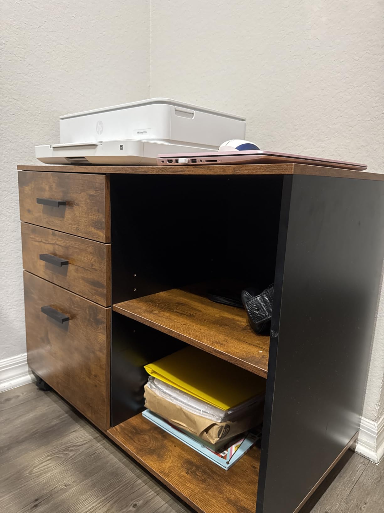 DEVAISE 3-Drawer Mobile File Cabinet, Lateral Filing Cabinet, Rustic Brown customer photo 1